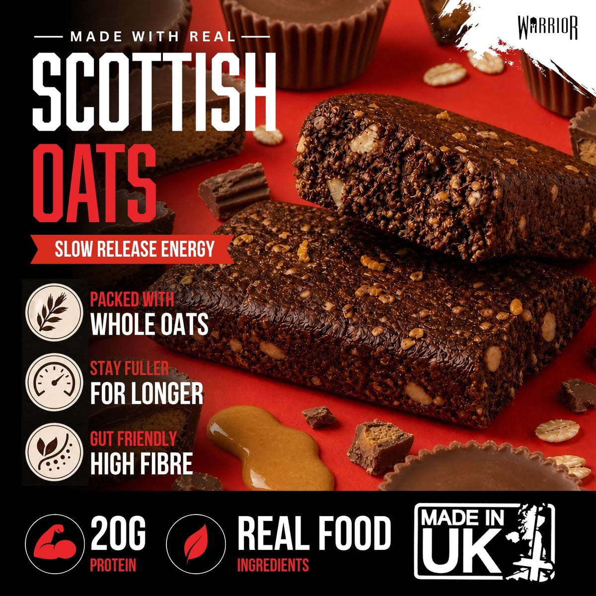 Warrior RAW Protein Bars 12 x 75g High Protein Oat Flapjack Snack