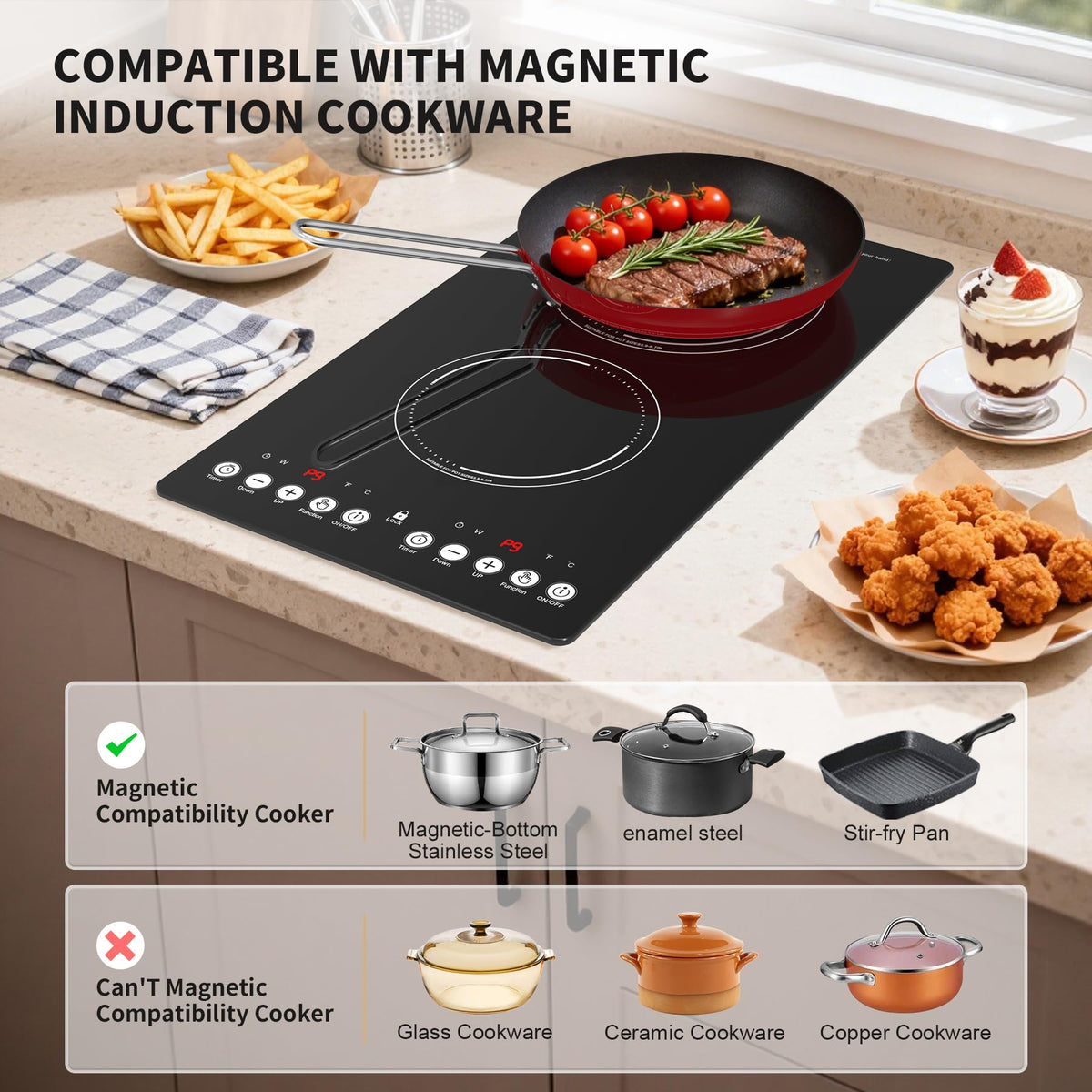 GIHETKUT single electric hob,220V 2000W Electric Hob with LED Touch Control,10 Power Levels, 4H Timer, Safety Lock,portable single burner hob Overheat protection
