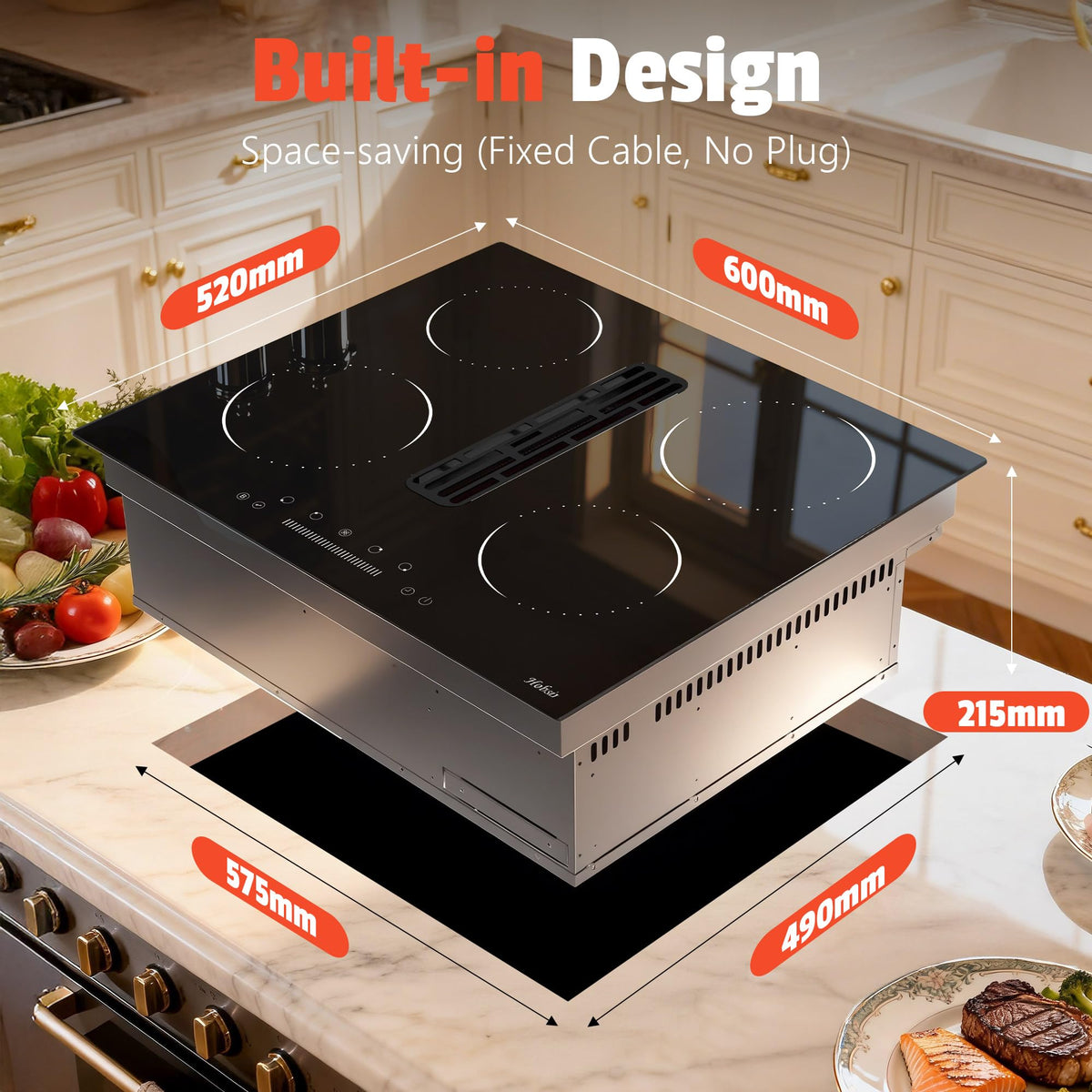 Hobsir Induction Hob with Flex Zone, Built-in Electric Hob 4 Burners 60 cm