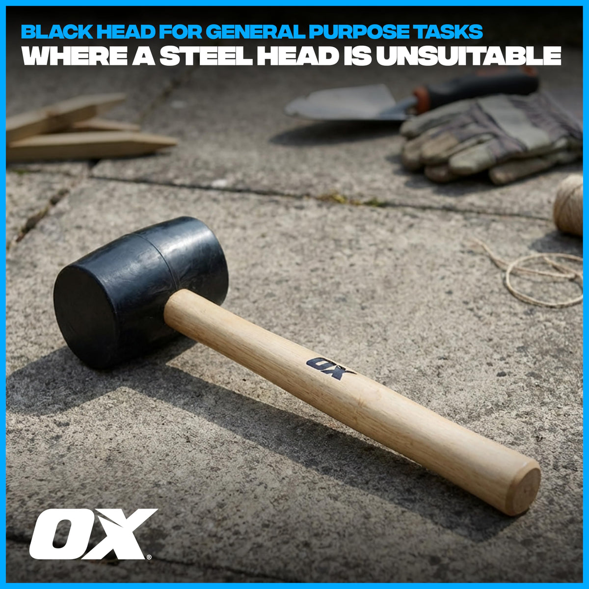 OX Trade Black Rubber Mallet 16oz / 450g, Non-Marking Hammer, Wooden Handle