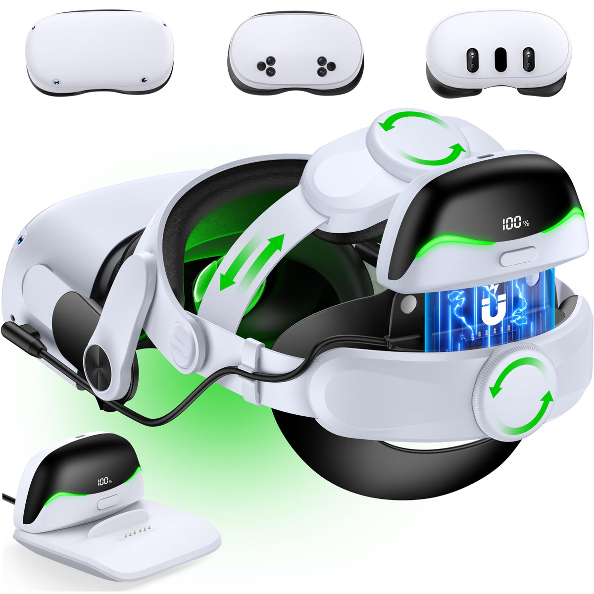 Comfortable Head Strap for Meta Quest 3S/3/2 with 7500mAh LED Display Battery Bank,VR Headset Elite Strap Replacement,All-Directional Adjustable Oculus Headstrap,Enhanced Support & Reduce Pressure