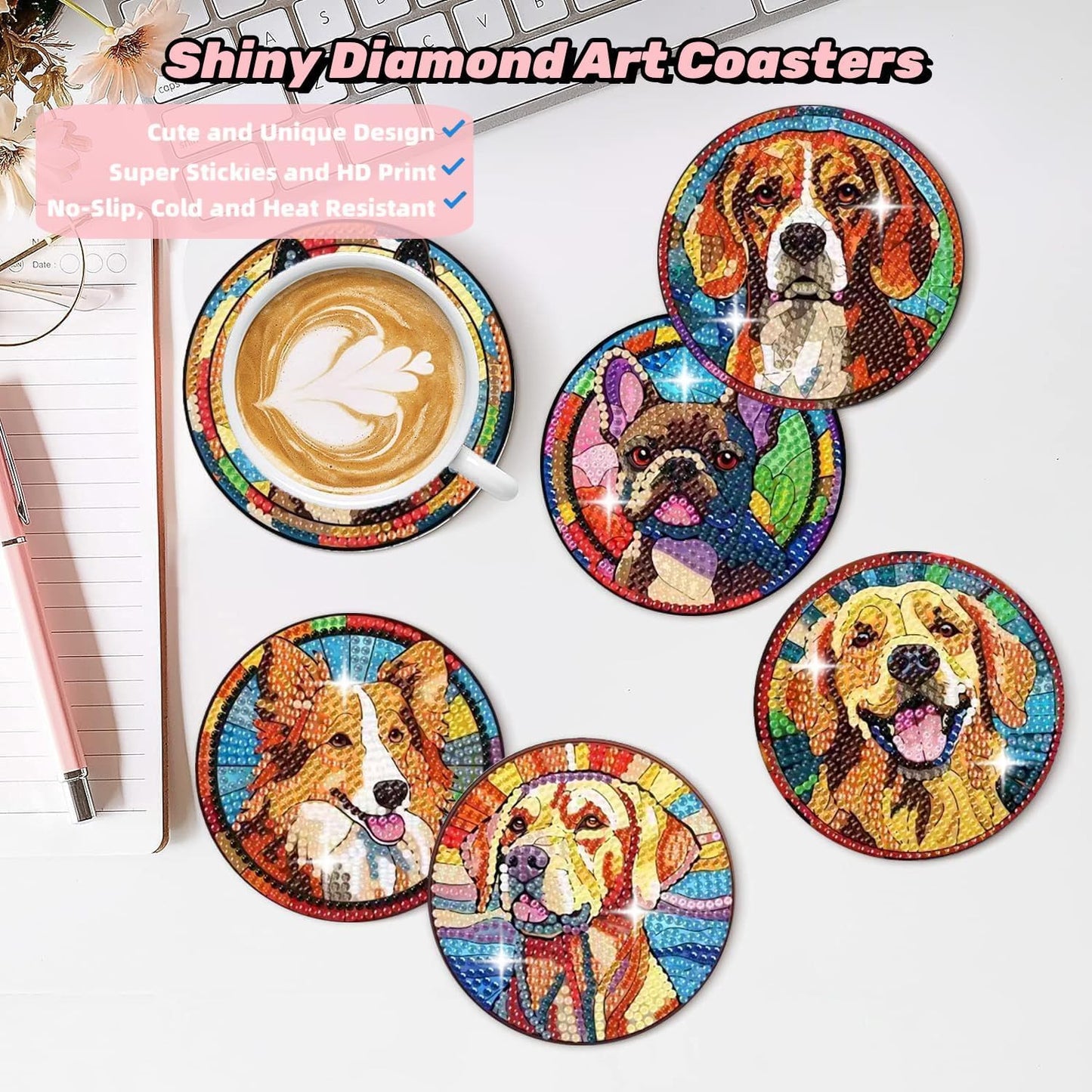 8 Pcs Flowers Diamond Art Coasters Kits for Adults Begainners,Full Drill Diamond Painting Coasters Kit with Holder,DIY Gem Painting Craft Kits for Adults Supplies Gift (Flowers).