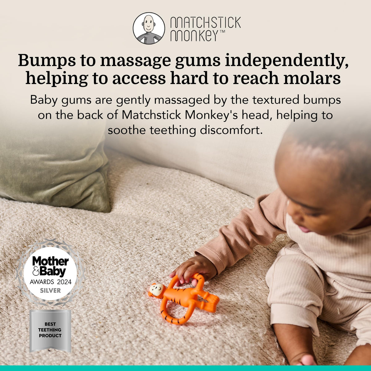 Matchstick Monkey, Antimicrobial Silicone Teether & Gel Applicator, Easy To Grip, BPA Free, 3 Months Old+, 11 cm, Gigi Giraffe, Pack of 1