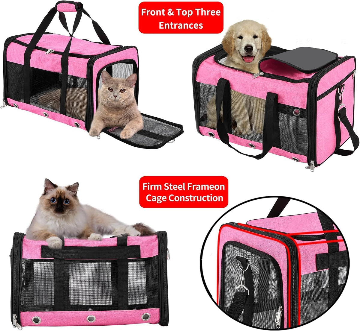 Dycietx Soft Sided Foldable Cat/Dog/Pet/Puppy Carrier Bag, Portable Pets Travel Carriers For Cats/Dogs With Shoulder Strap & Removable Mat, Durable Cat Basket of 17 lbs Airline Approved(Black, M)