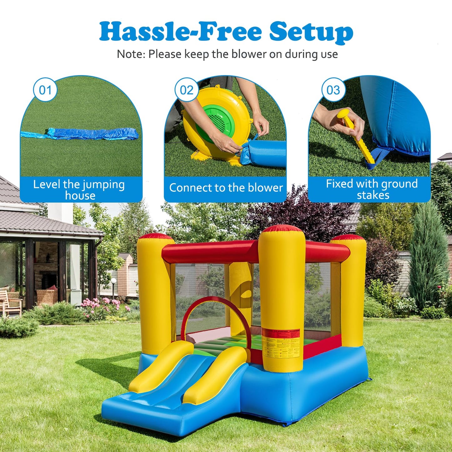 Maxmass Kids Inflatable Bouncy Castle with Slide & Basketball Hoop — 297x203x189cm | Ages 6-14