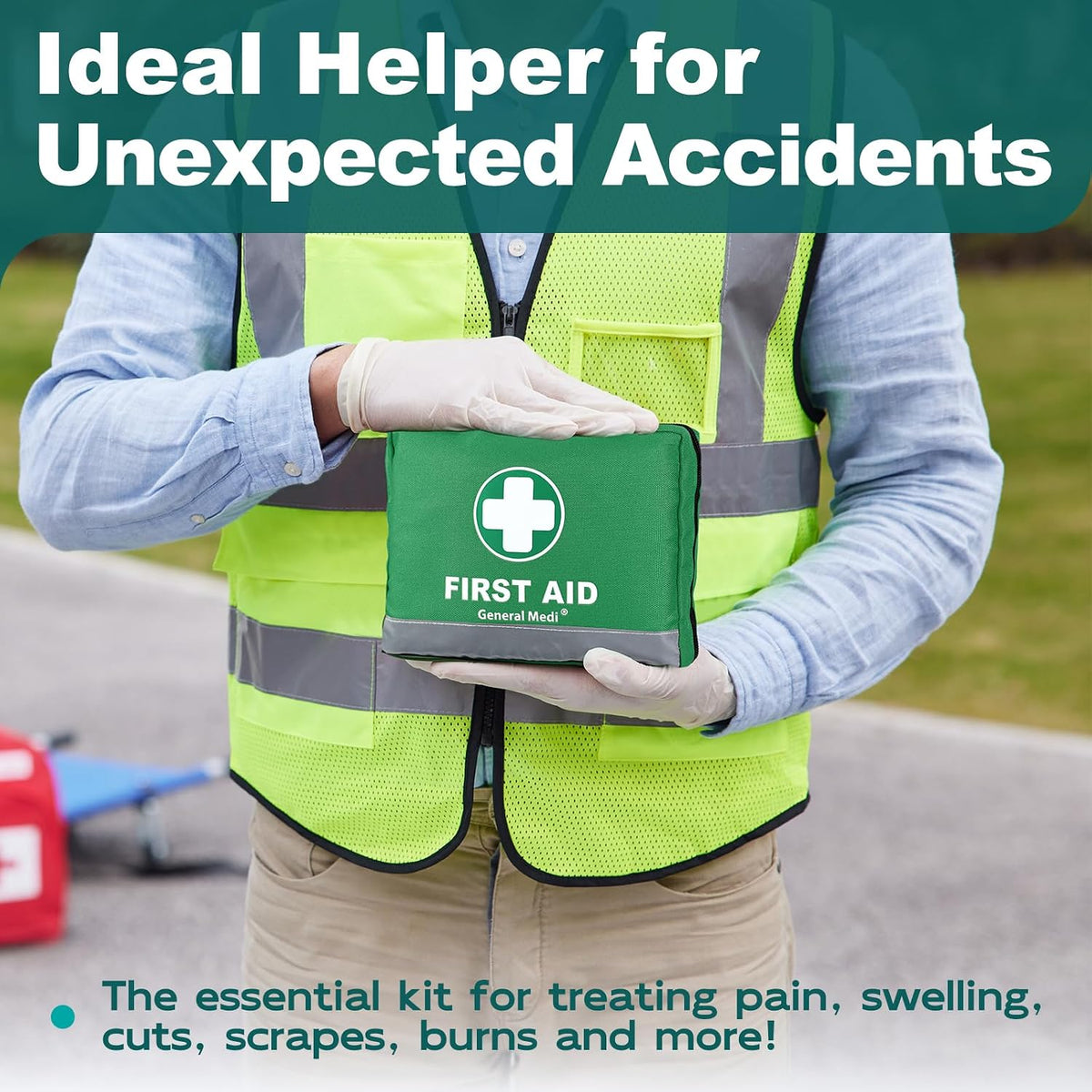 General Medi 210 Piece First Aid Kit- Emergency kit - Reflective Design - Includes Ice(Cold) Pack, Moleskin Pad and Emergency Blanket for Travel, Home, Office, Car, Workplace & Outdoor