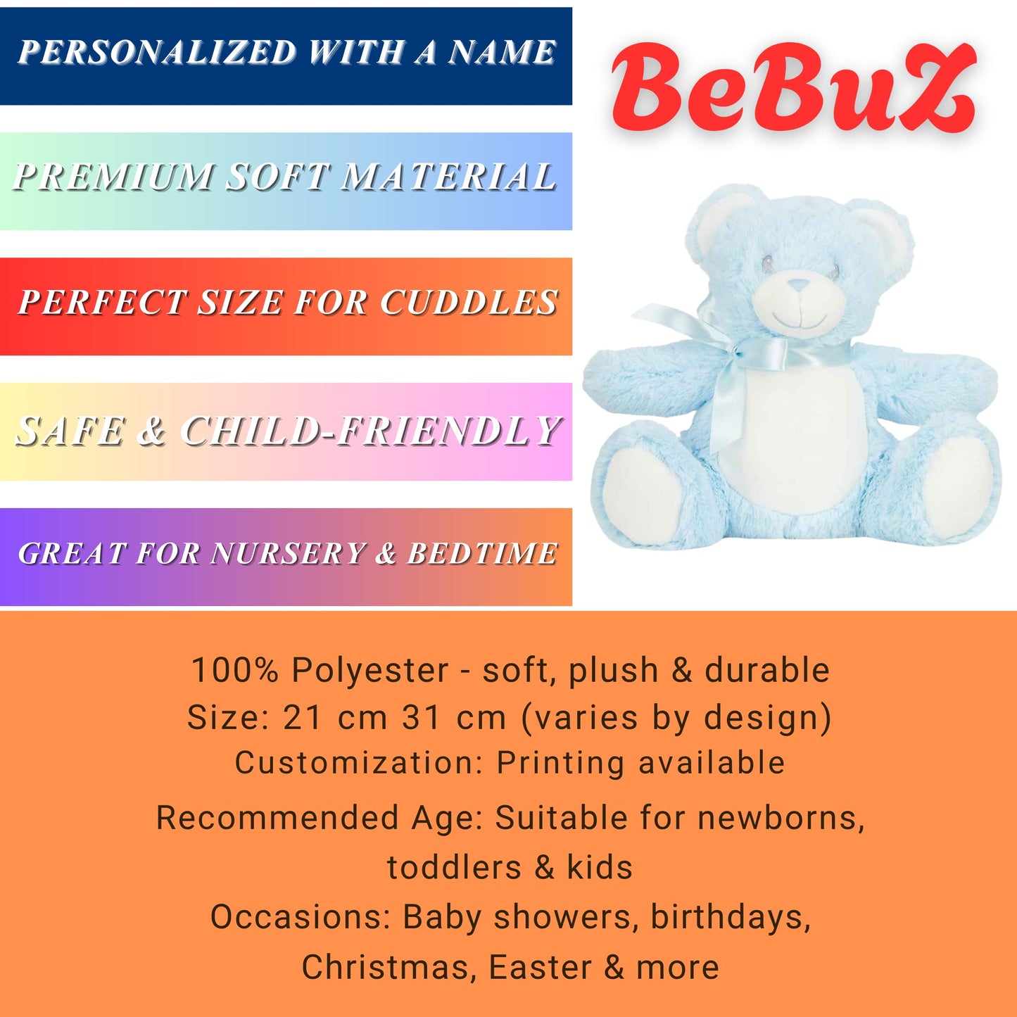 Personalized Teddy Bear with Photo and Text, Custom Plush Toy, Polyester, Memory Keepsake Soft Toy for Kids and Couples (Light Brown Teddy)