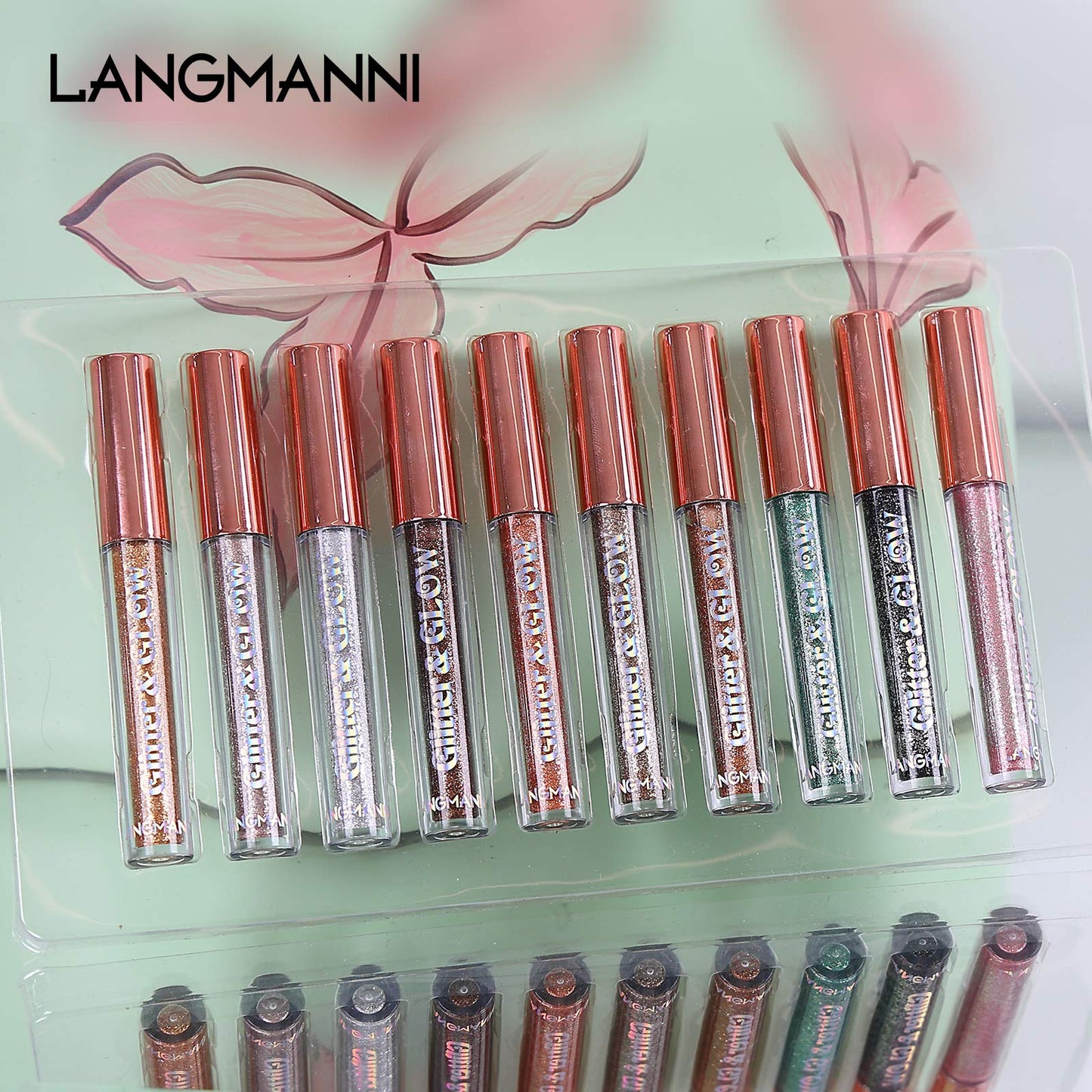 LANGMANNI 10 Pcs Liquid Glitter Eyeshadow Metallic Shimmer Sweatproof Makeup Set, Matte Pressed All Highly Pigmented Blending Powder, Perfect For Every Woman & Girl (#B), Pack of 1