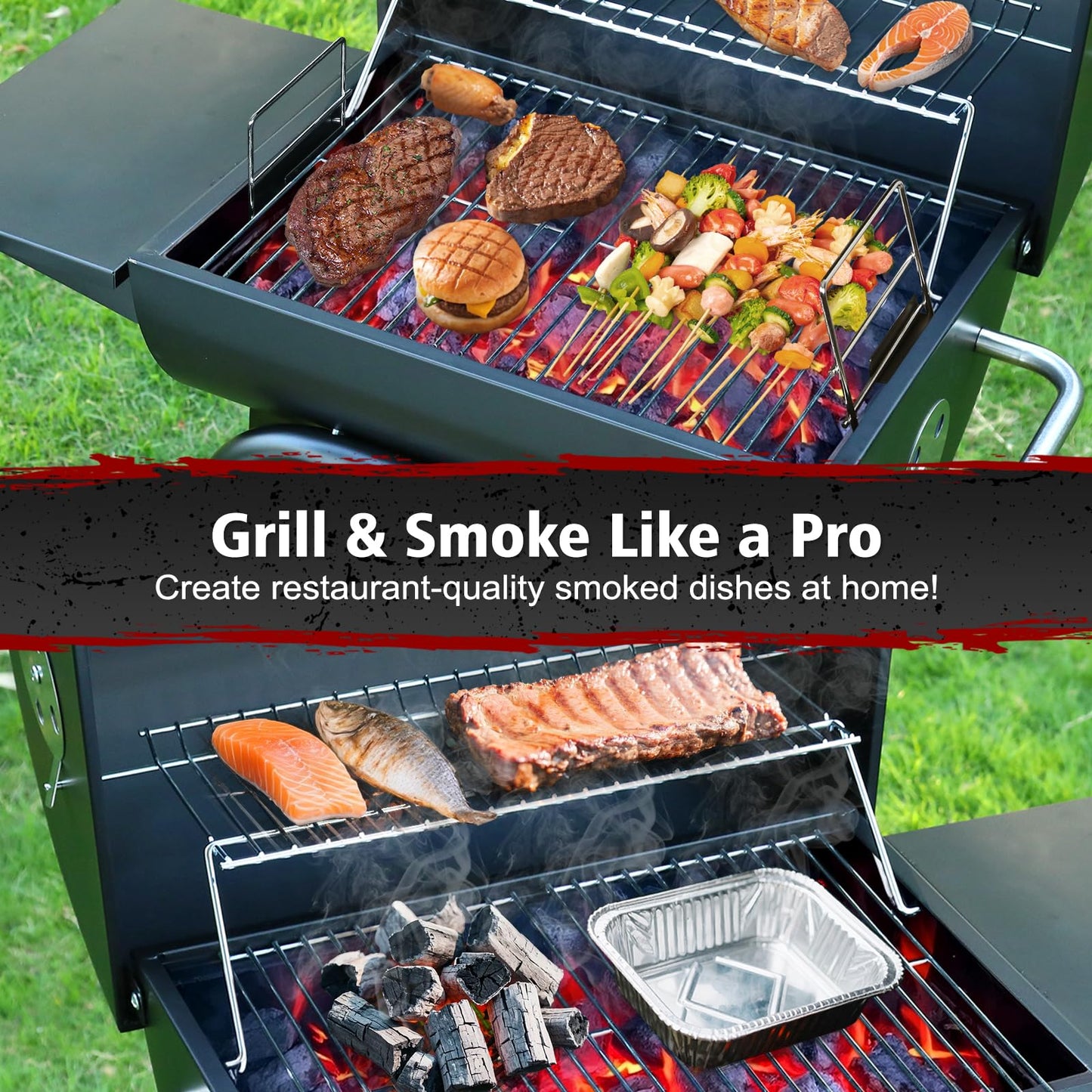Charcoal BBQ Grill With Offset Smoker: Large Oil Drum Barbecue Barrel Grill For Outdoor Garden