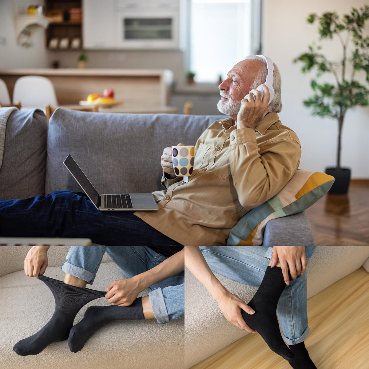 Niorasen Men's Extra Wide Diabetic Bamboo Socks, 3/6 Pairs