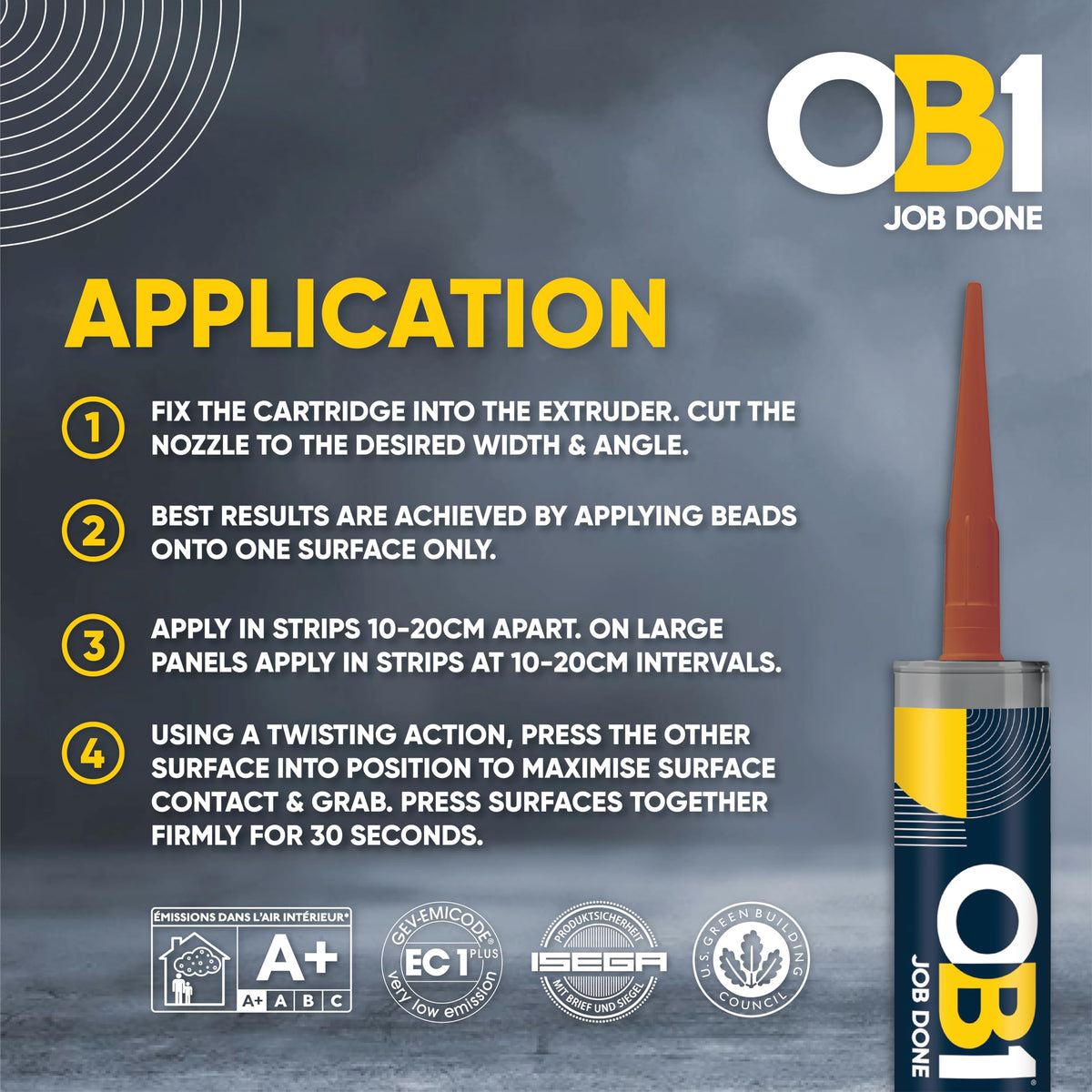 OB1 Clear Multi-Surface Construction Sealant & Adhesive, 290ml 2in1 formula