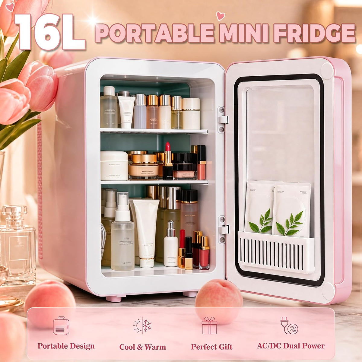 6L Skincare & Makeup Mini Fridge, Cooler & Warmer with LED Mirror