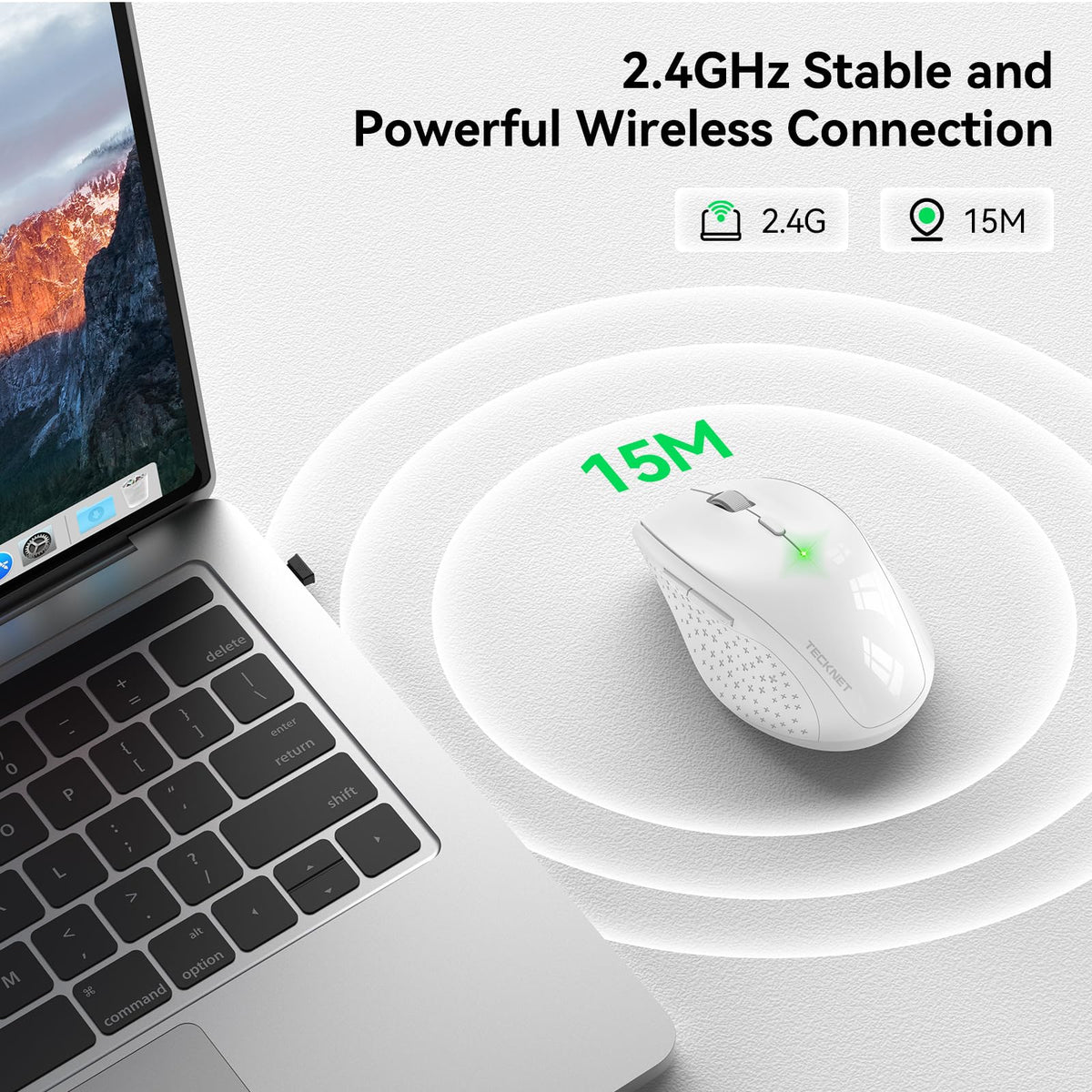TECKNET Wireless Mouse for Laptop, 4800 DPI Optical Computer Mice with 6 Adjustable Levels, 30 Months Long Battery Life 2.4G Cordless USB Silent Mouse for Notebook, PC, Office Home Work -Grey