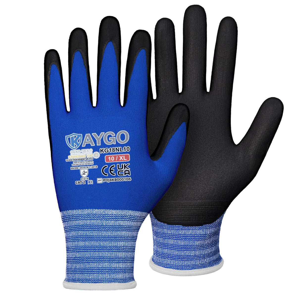 KAYGO Safety Work Gloves MicroFoam Nitrile Coated 12 Pairs, KG18NB