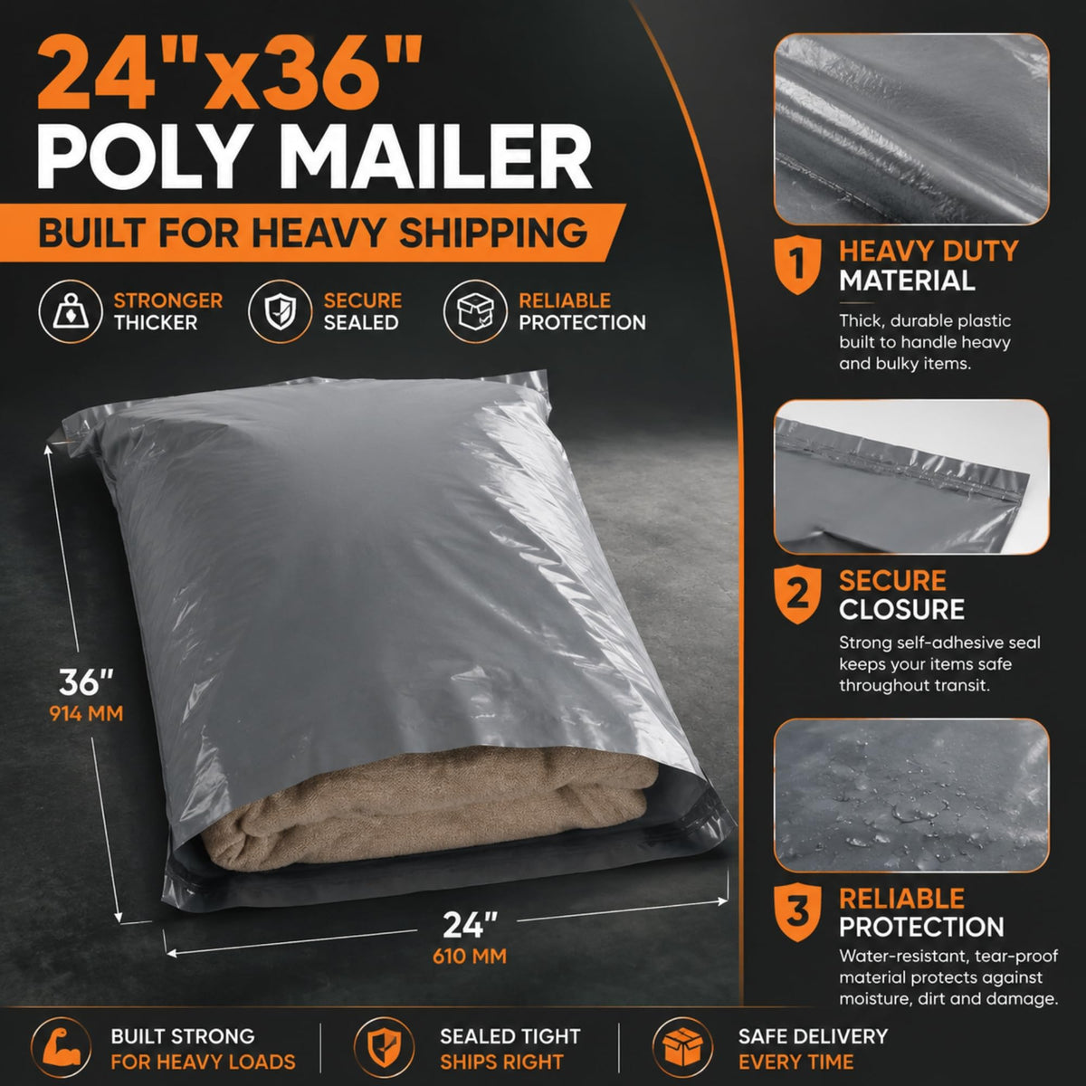 Large Postage Bags for Clothes Vinted - 25 Packs 17x24 Inch Mailing Bags, Self Seal Waterproof Parcel Bag - Heavy Duty Grey Poly Mailers for Packaging, Shipping & Delivery - (432 x 610 mm)