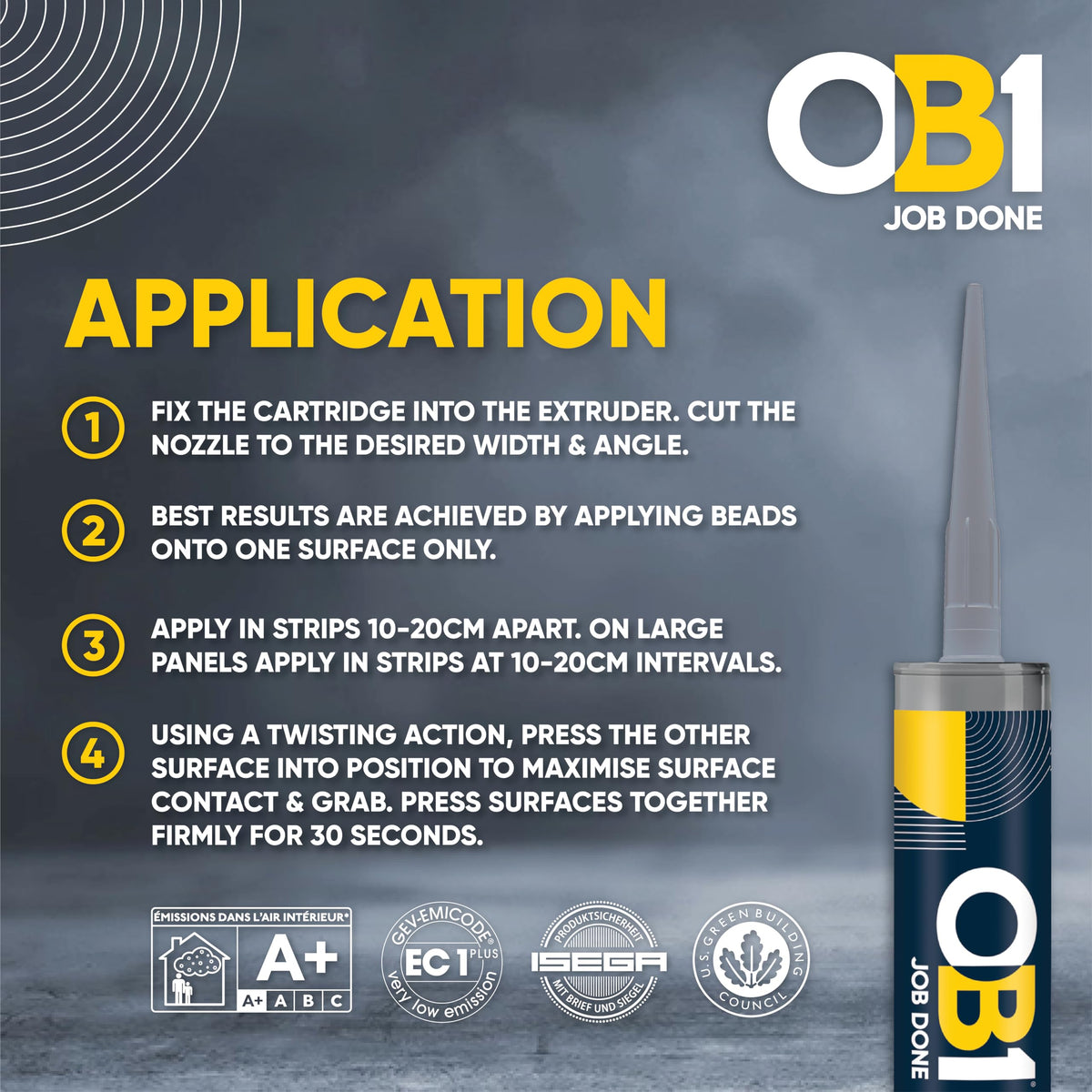 OB1 Clear Multi-Surface Construction Sealant & Adhesive, 290ml 2in1 formula