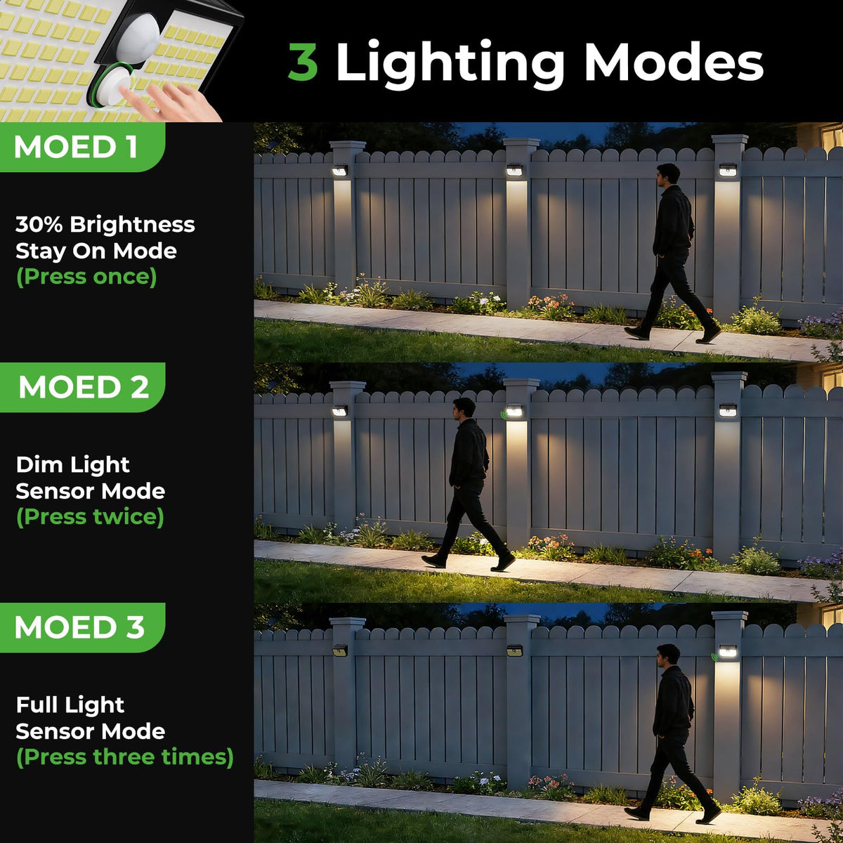 nipify Solar Lights,Upgraded 3000K Warm Solar Garden Lights,3 Modes Motion Sensor and IP65 Waterproof Solar Lights Outdoor Garden for Outside Shed Driveway Backyard Garage Walkway Wall Fences