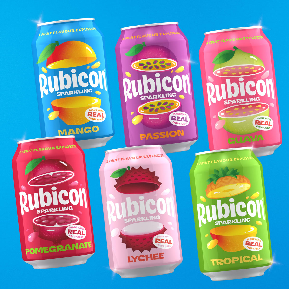 Rubicon Mango Sparkling Fruit Soft Drink, 6 Pack, 330ml Cans