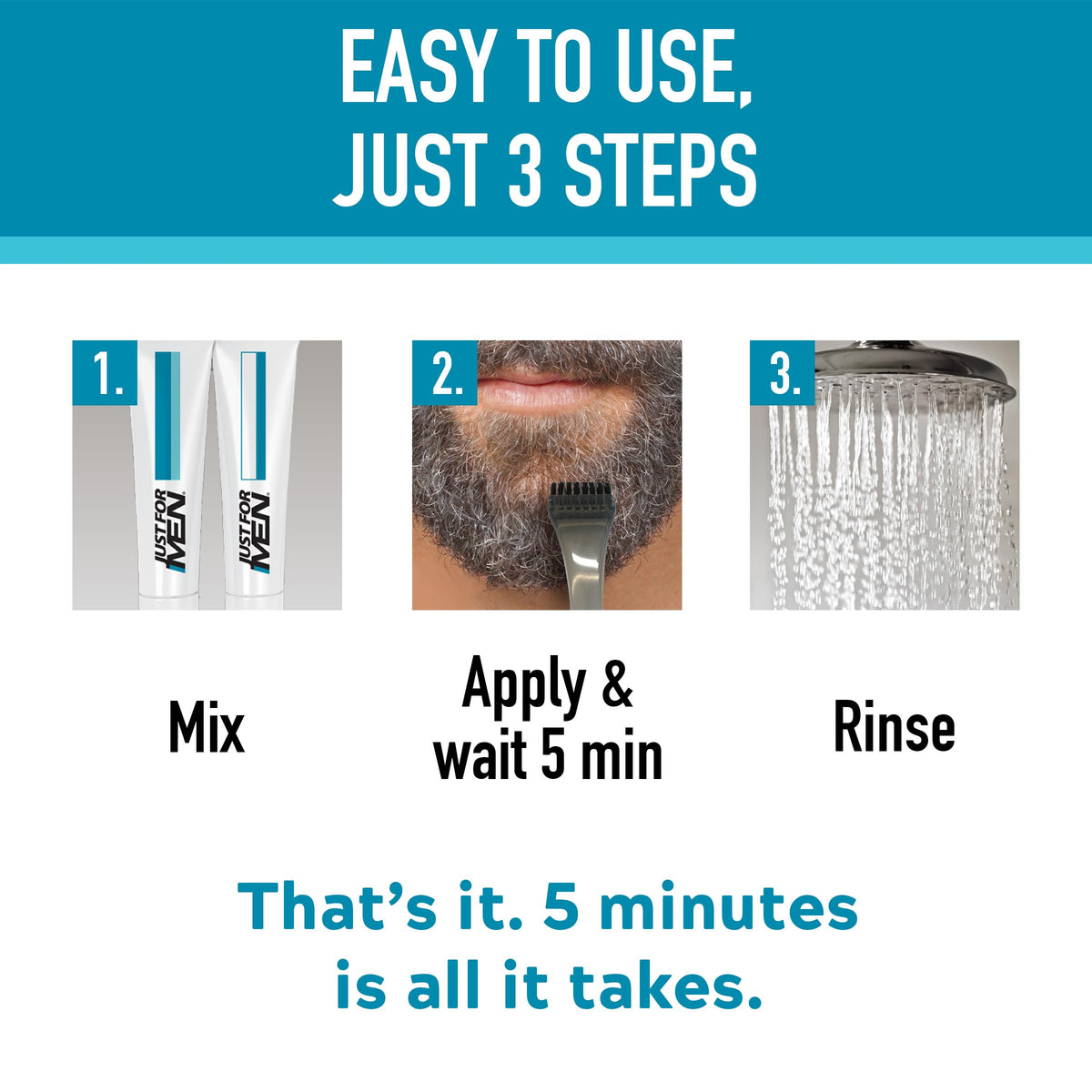 Just for men Moustache & Beard Dark Brown Dye, Eliminates Grey for a Thicker & Fuller Look M45