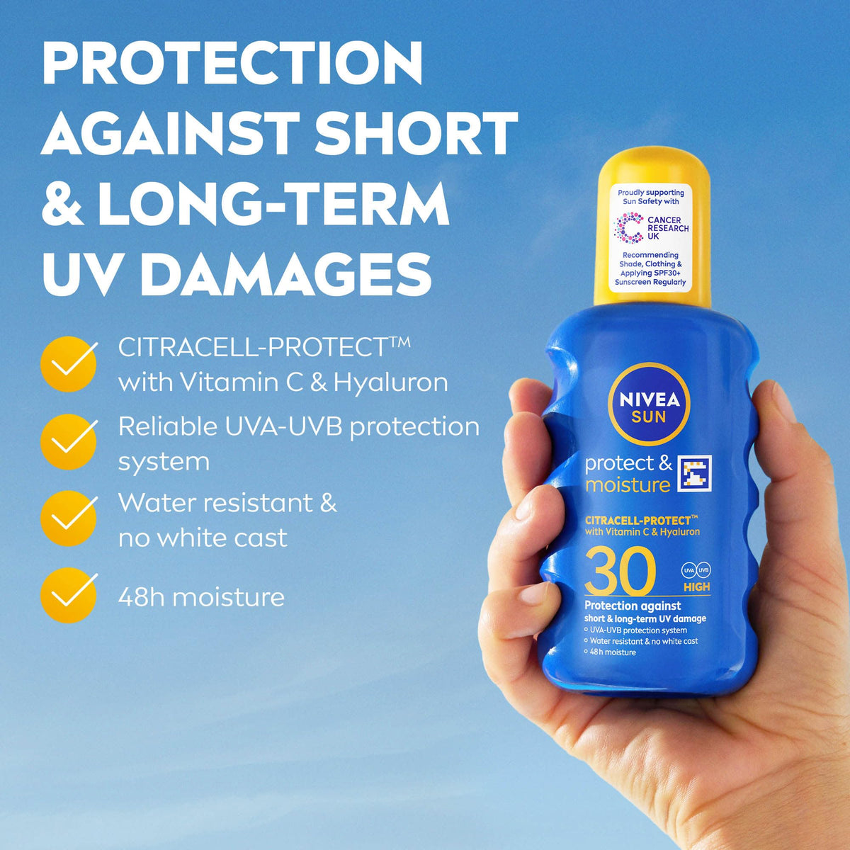 NIVEA SUN Protect & Moisture Sun Spray SPF 50+ (200ml), Moisturising Suncream Spray with SPF 50+, Advanced Sunscreen Providing Immediate, Effective UVA + UVB Protection (Pack of 2)