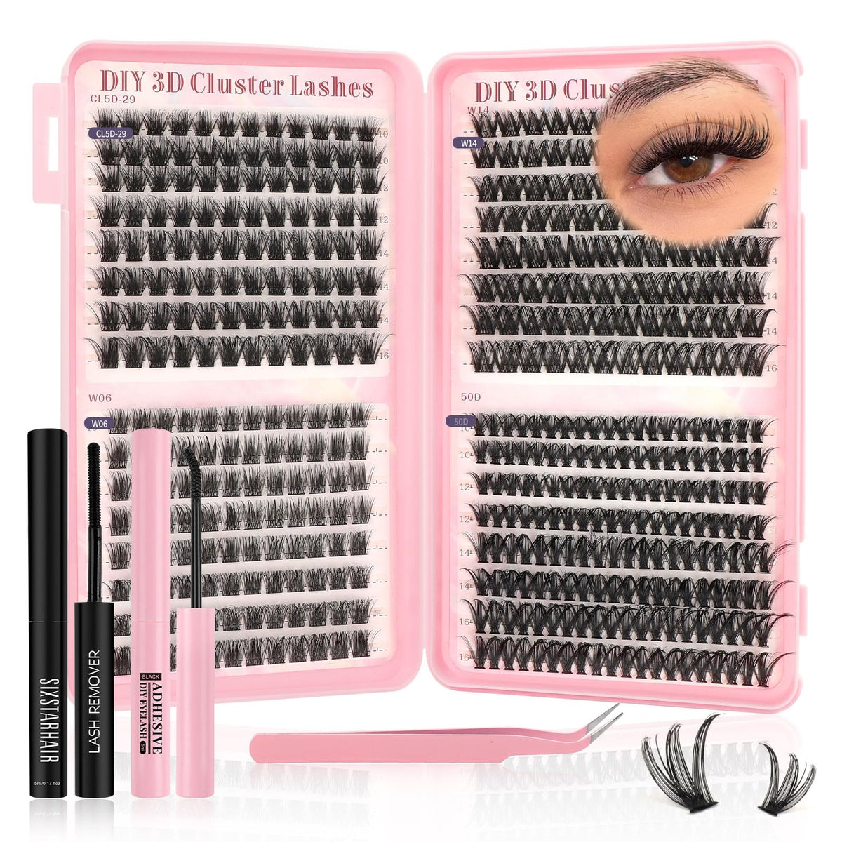Sixstarhair Individual Eyelashes Kit Lash Clusters with Glue and Remover