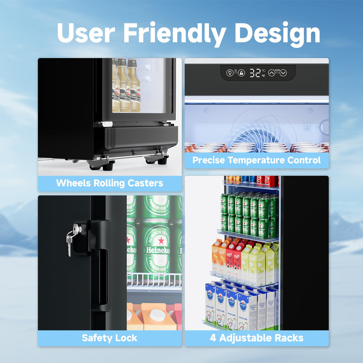 93L Under Counter Fridge, 38dB Ultra-Quiet Undercounter Mini Fridge, Black