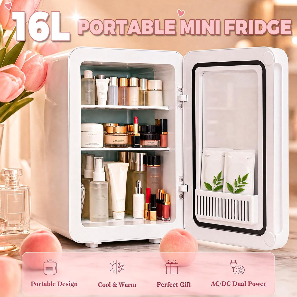 6L Skincare & Makeup Mini Fridge, Cooler & Warmer with LED Mirror