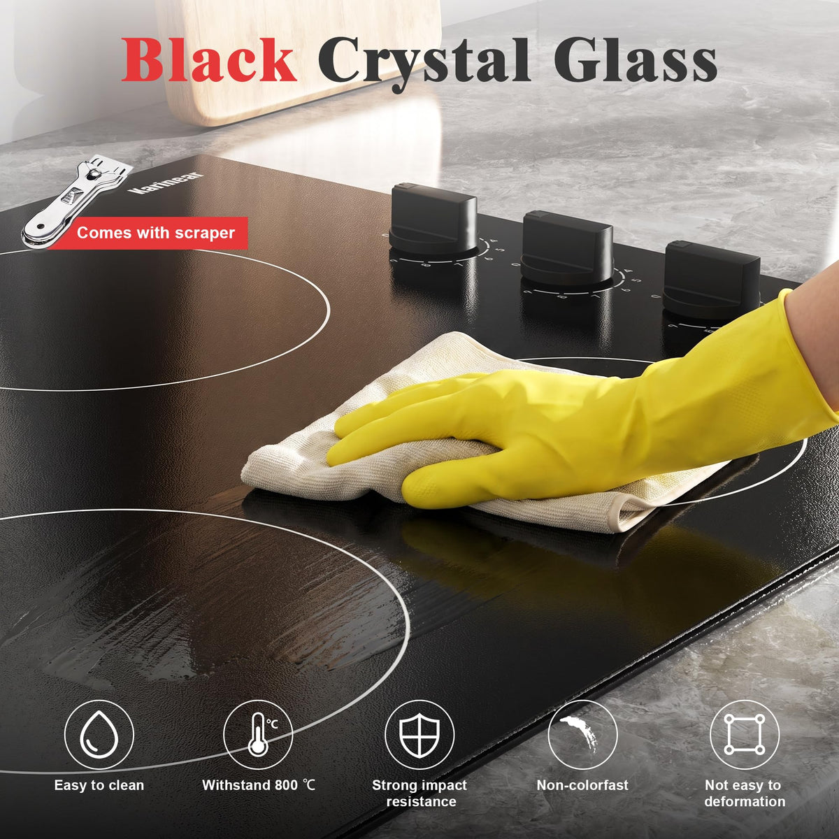 Karinear Electric Ceramic Hob 60cm 4 Zones with Built-in Extractor Hood