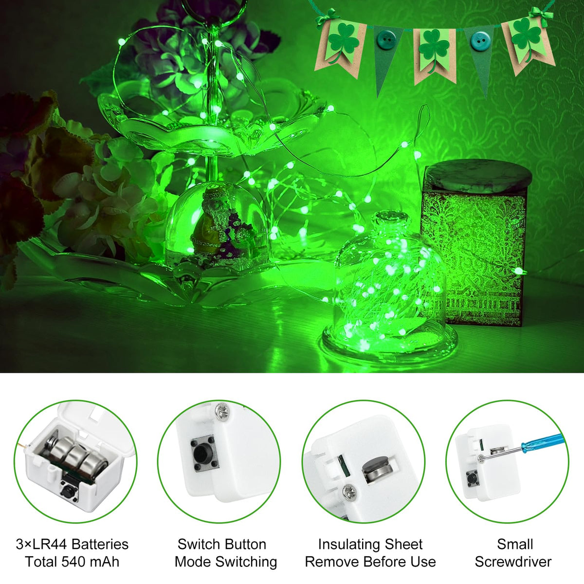 btfarm 12 Pack 3 Modes Fairy Lights Battery Operated, 2M 20LED String Light
