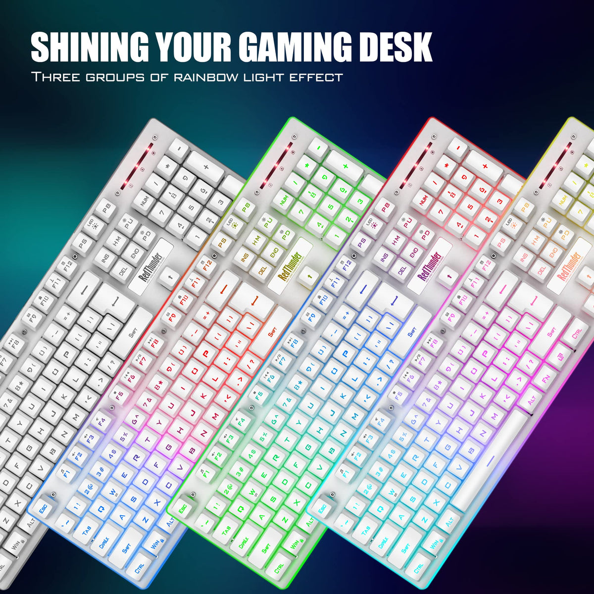 RedThunder K10 Wireless Gaming Keyboard and Mouse Combo, LED Backlit Rechargeable 3800mAh Battery, UK Layout Mechanical Feel Keyboard + 7D 3200DPI Mice for PC Gamer (Black)