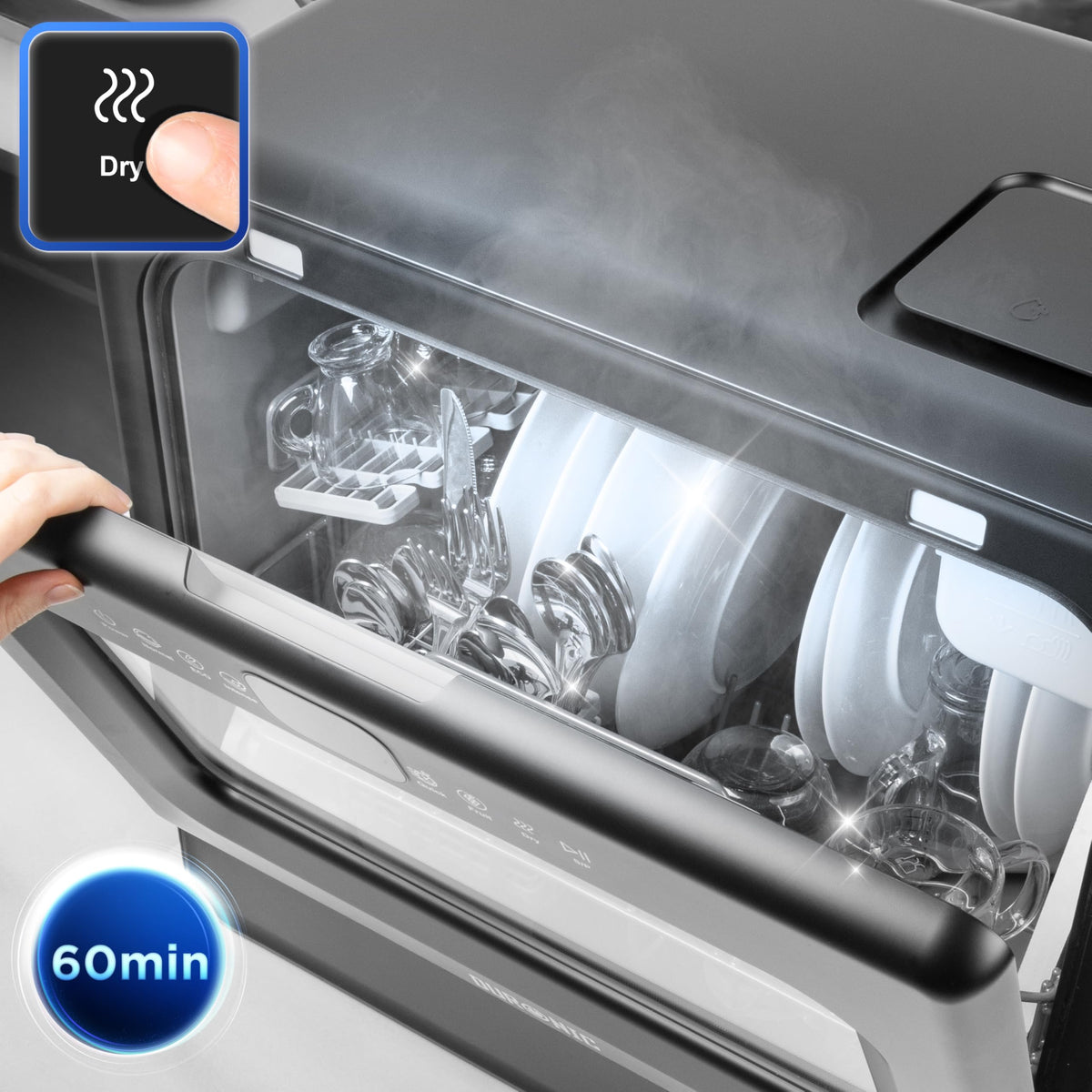Duronic Table Top Dishwasher DW5 BK 950W Compact Tabletop Dish Washer Mini 5L Dishwashers with 8 Wash Cycles Electric Countertop Cleaner for Quick Eco Cleaning Plates Glass Cutlery Fruit (BLACK)