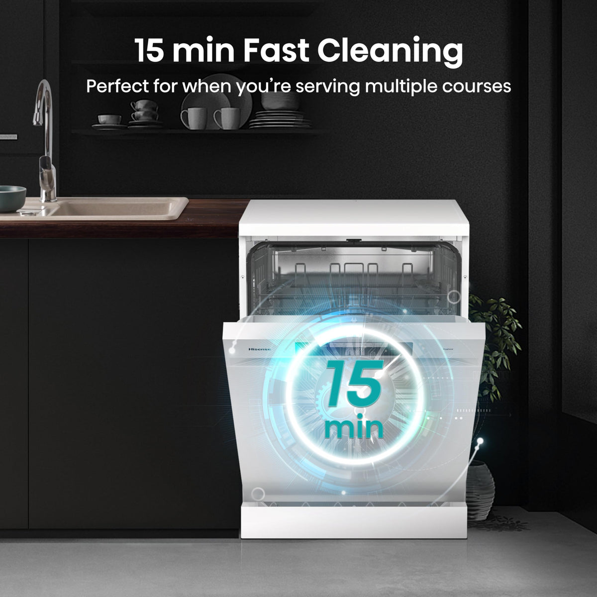 Hisense HS523E15WUK Slimline 10 Places Free Standing Dishwasher White with 30 Minutes Quick Wash [Energy Class E]