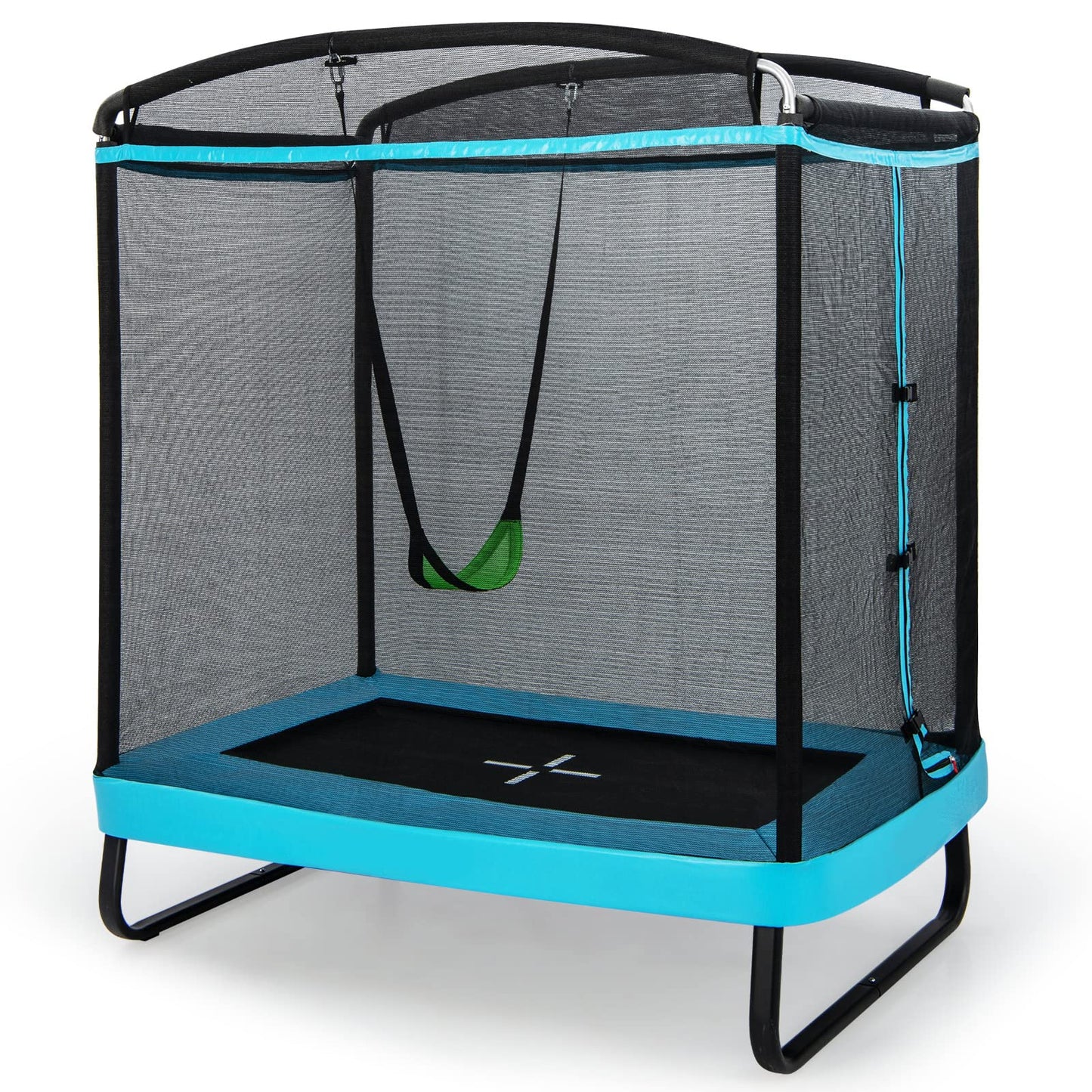 COSTWAY 6FT Kids Trampoline, 2 in 1 Toddler Trampolines with Swing and Enclosure Safety Net, Rectangle Trampoline for Outdoor