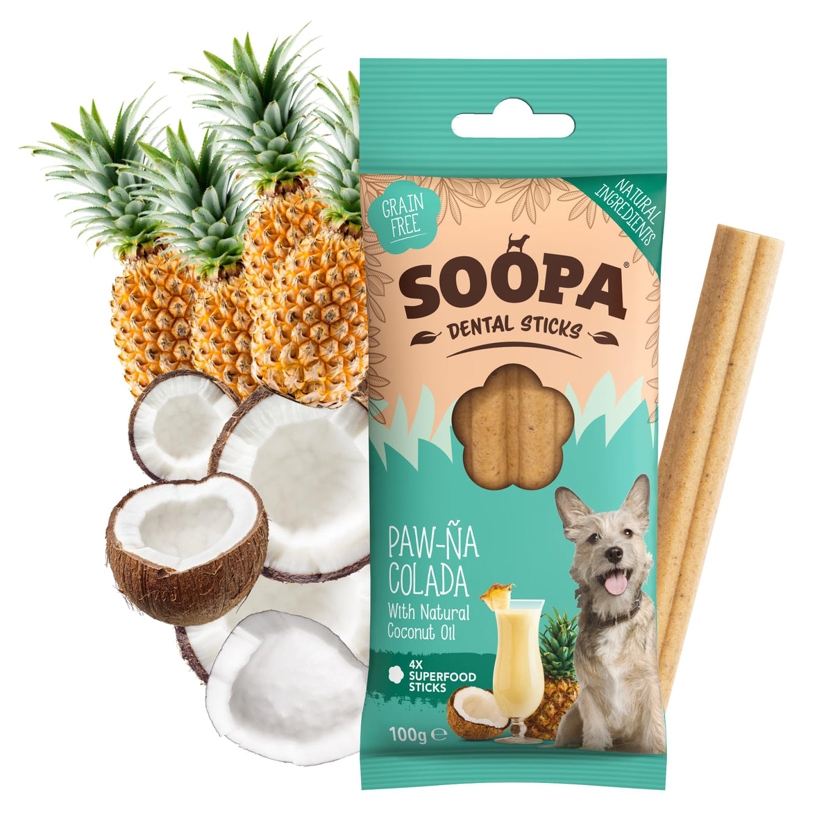 Soopa Carrot & Pumpkin Dog Dental Sticks, Chews to Clean Teeth, 100 g, 1-Pk
