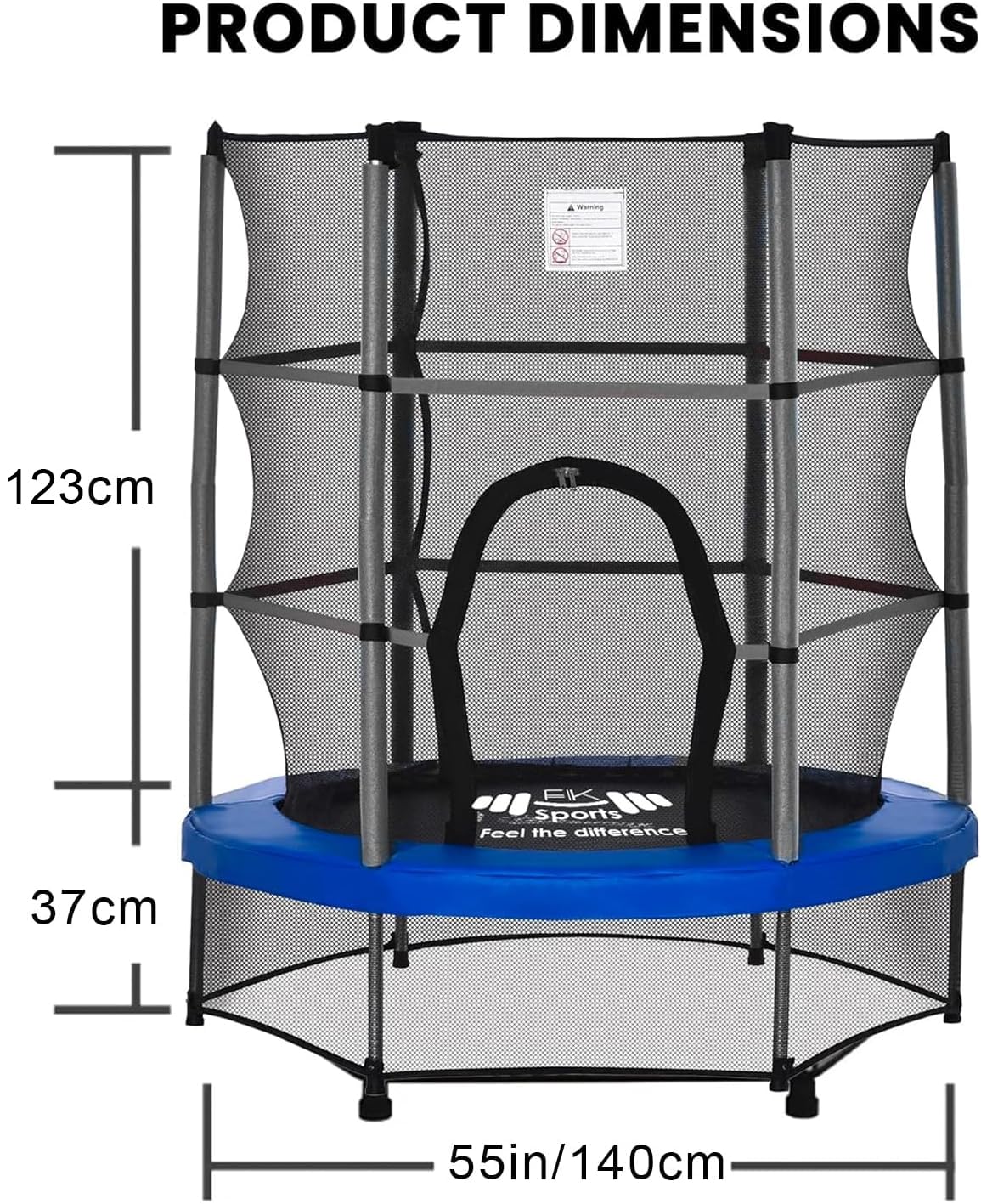 FK Sports 55" Kids Rebounder Trampoline with Safety Net — Bungee System, Max 100 kg