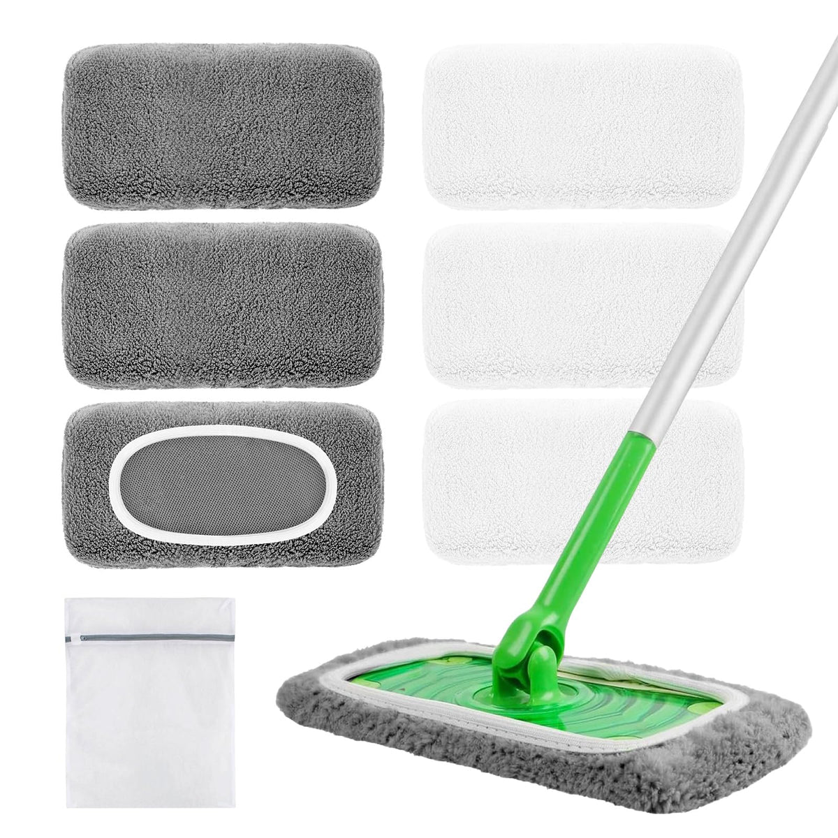 6 Pack Reusable Mop Pads Compatible with Flash Speed Mop, Microfiber Washable Speed Mop Refill Wipes, Dry & Wet Sweeping Mopping Cloths (Yellow-Green + Sky Blue)