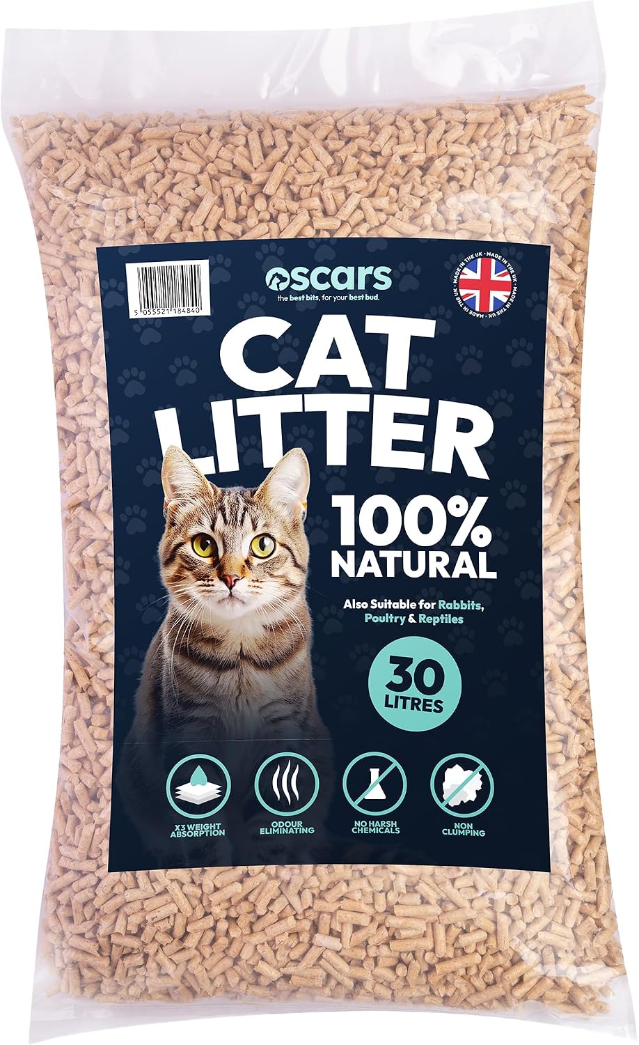 Oscars Wood Pellet Cat Litter 30L - Ultra-Absorbent, Low Dust, Non-Clumping