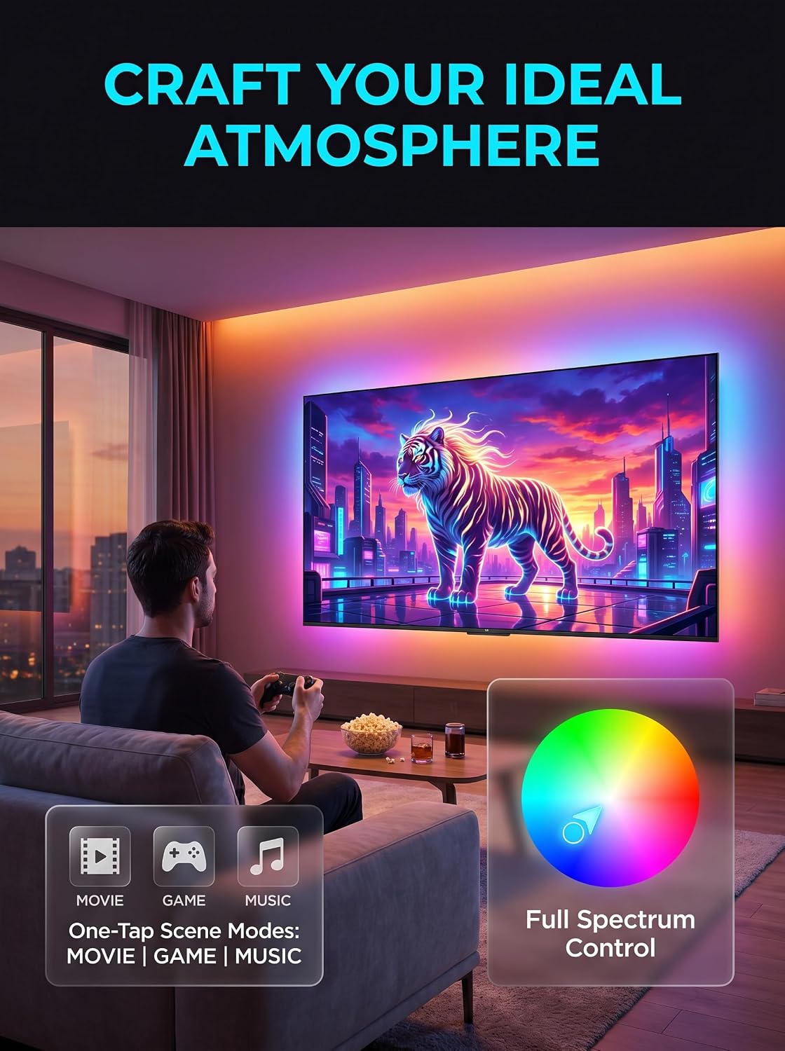 MATICOD TV LED Lights, 4M TV Lights for 45-60in TVs, Music Sync RGB TV Backlight USB LED Strip Lights with Remote and App Control for Christmas Decorations