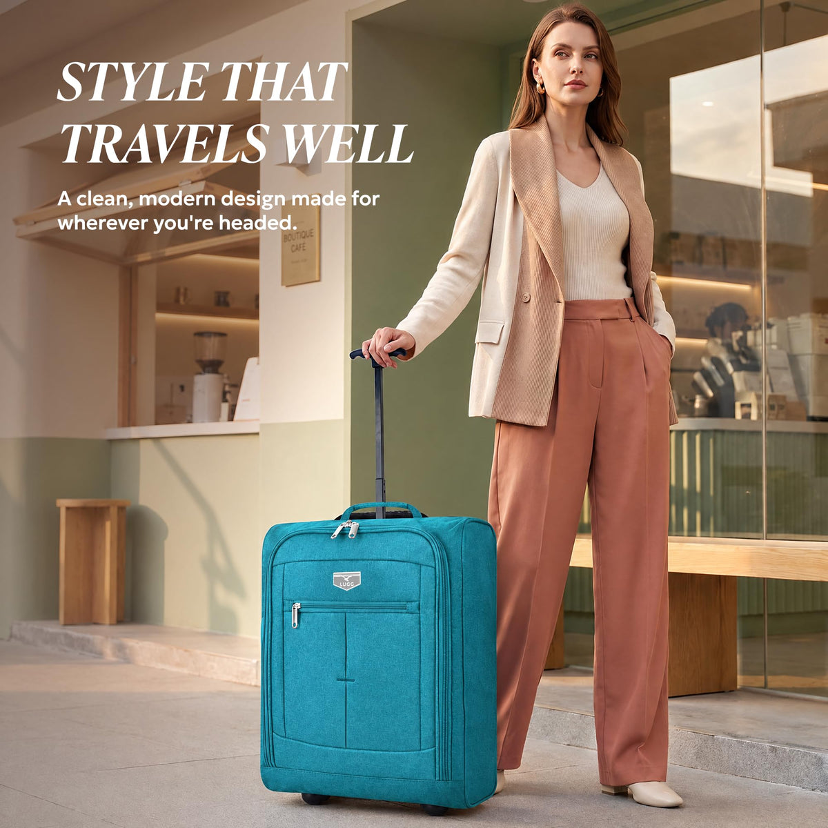 LUGG Lightweight Cabin Luggage, 600D Polyester, Solid Wheels, 45x36x20cm