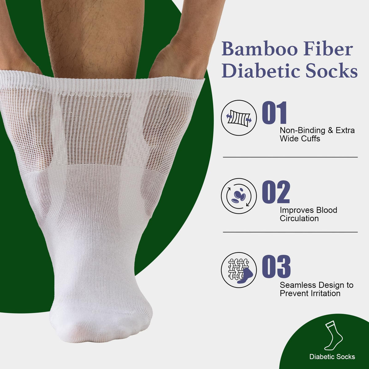 Niorasen Men's Extra Wide Diabetic Bamboo Socks, 3/6 Pairs