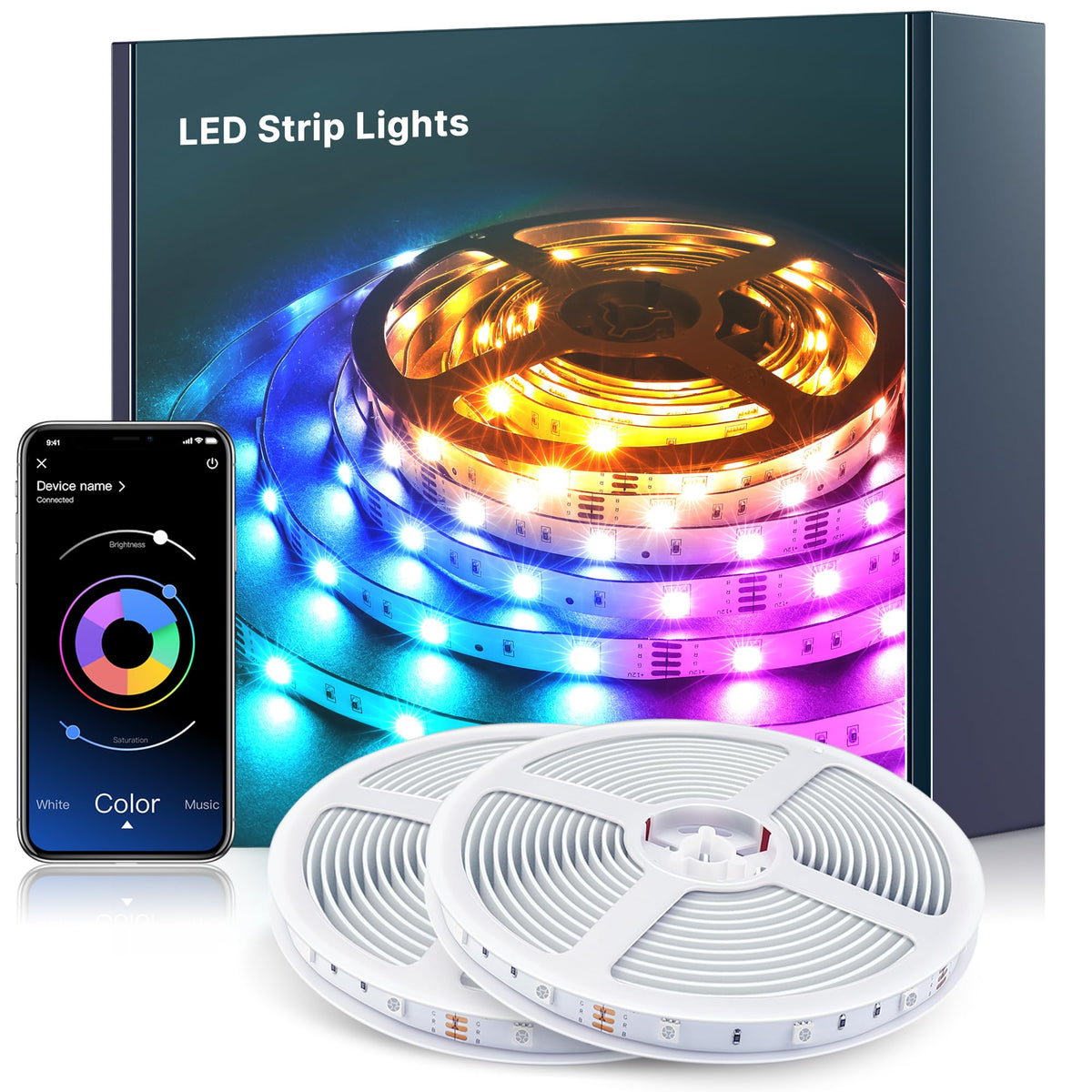 Mexllex LED Strip Lights 30m, Ultra-Long Lights Strip Music Sync Color Changing, Led Lights with App Control Remote, RGB Tape Light for Home Bedroom Party (2x15)