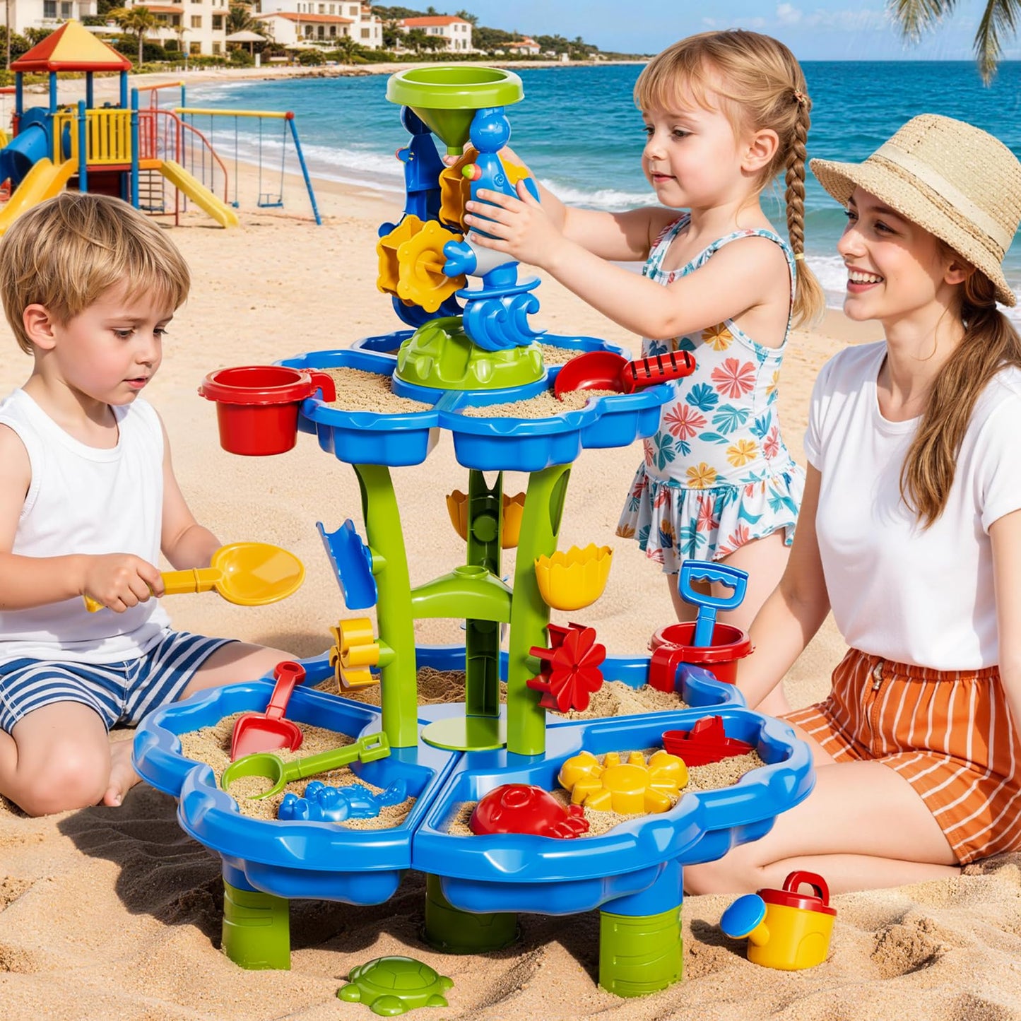 Ci Vetch Sand and Water Table for Toddlers 1-3, Kids Outdoor Activity Water Tables with Beach Fun Sand Toy, Summer Outside Toys Water Playset for Toddler Boys Girls Ages 2 3 4 5 6 7 8