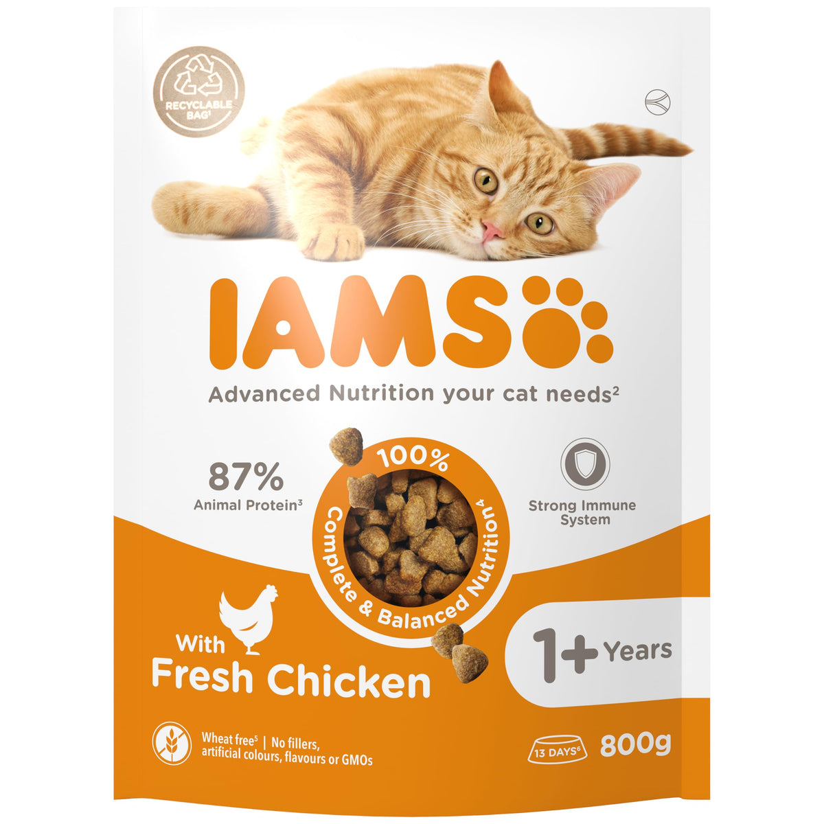 IAMS Adult Complete Dry Cat Food Chicken 3kg - Supports Strong Immune System