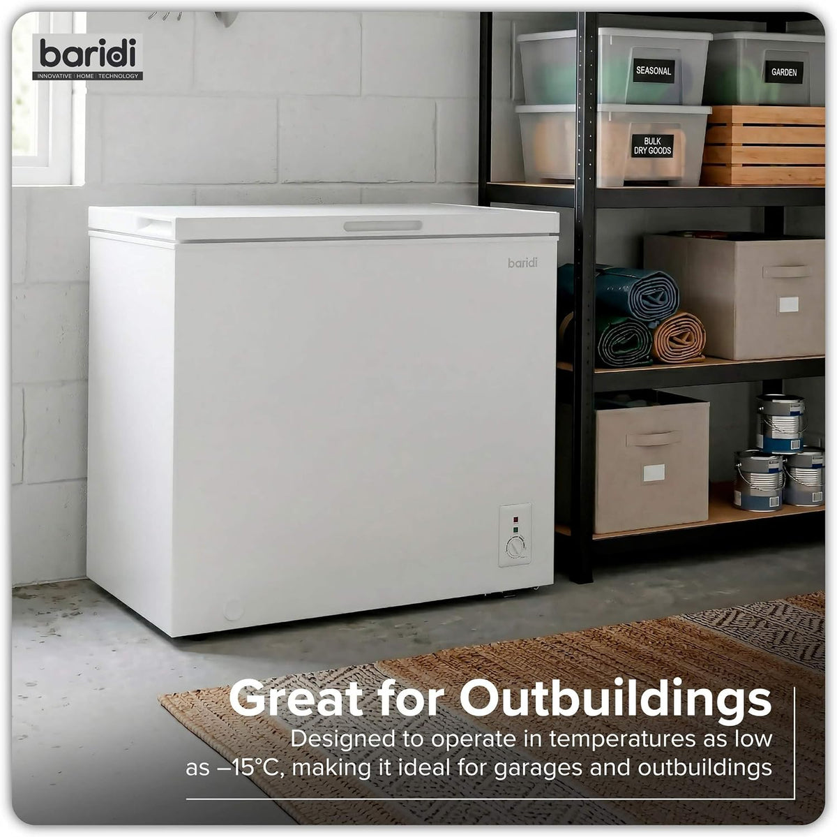 Baridi 299L Freestanding Chest Freezer with Adjustable Thermostat, Black - DH261