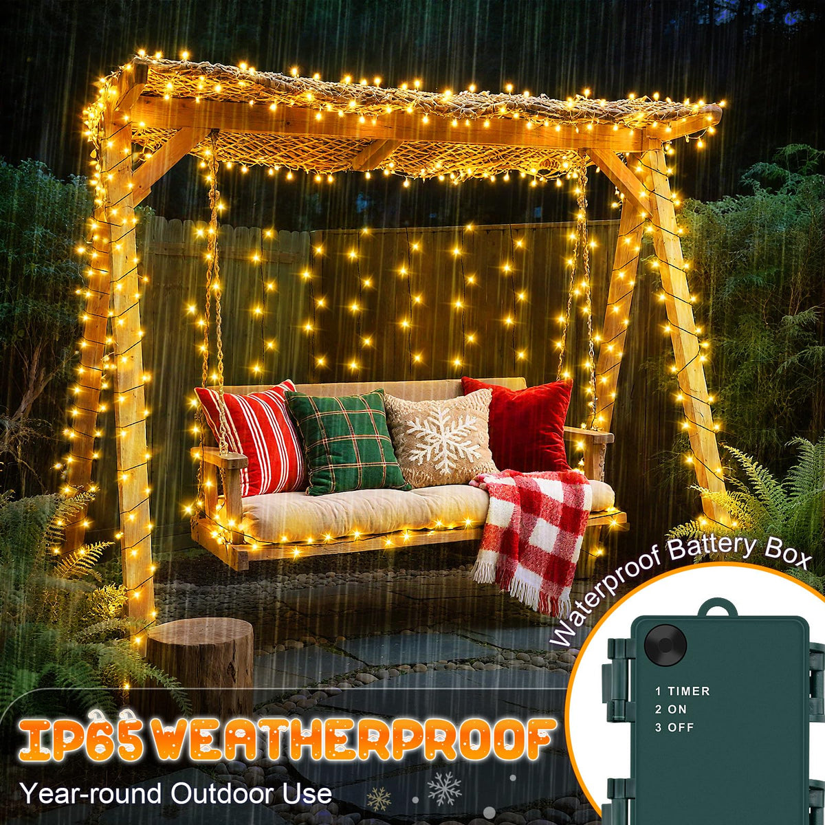 Dalugo Halloween Decoration Lights, 5M 50 LED Orange Purple White Fairy Lights with Timer, IP65 Waterproof Battery Powered Lights for Indoor Outdoor Autumn Halloween Decorations(Green Wire)