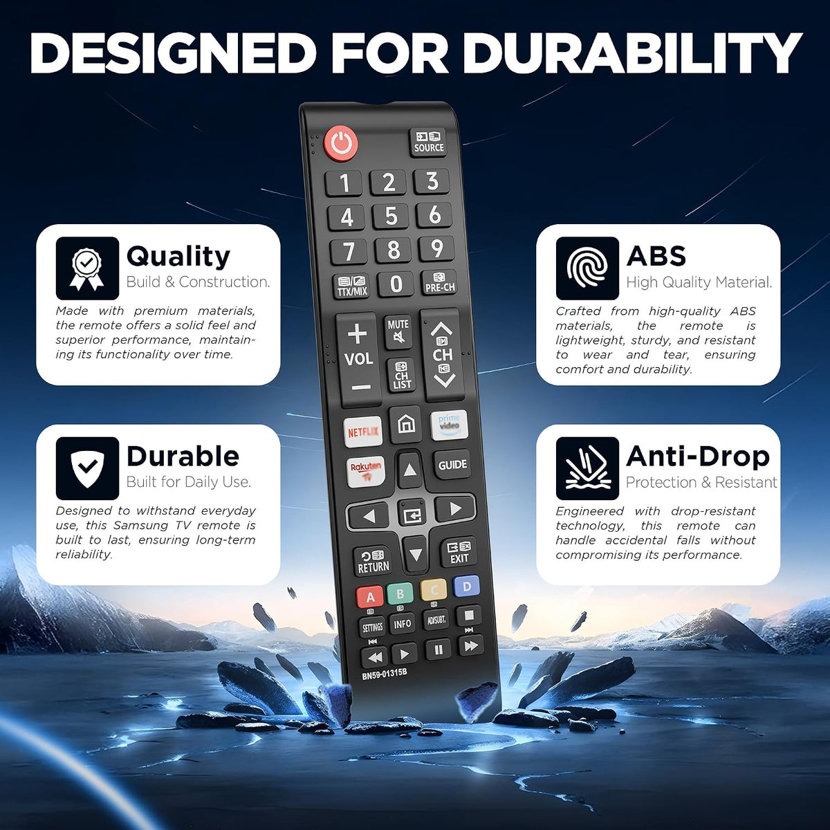 Smart Samsung Remote Controls For Smart Tv with Netflix, Prime Video, Rakuten Tv Buttons For All Samsung Tv Led Qled Uhd Frame Curved Solar Hdtv 3D 4K 8K Smart TVs, Universal Samsung Tv Remote
