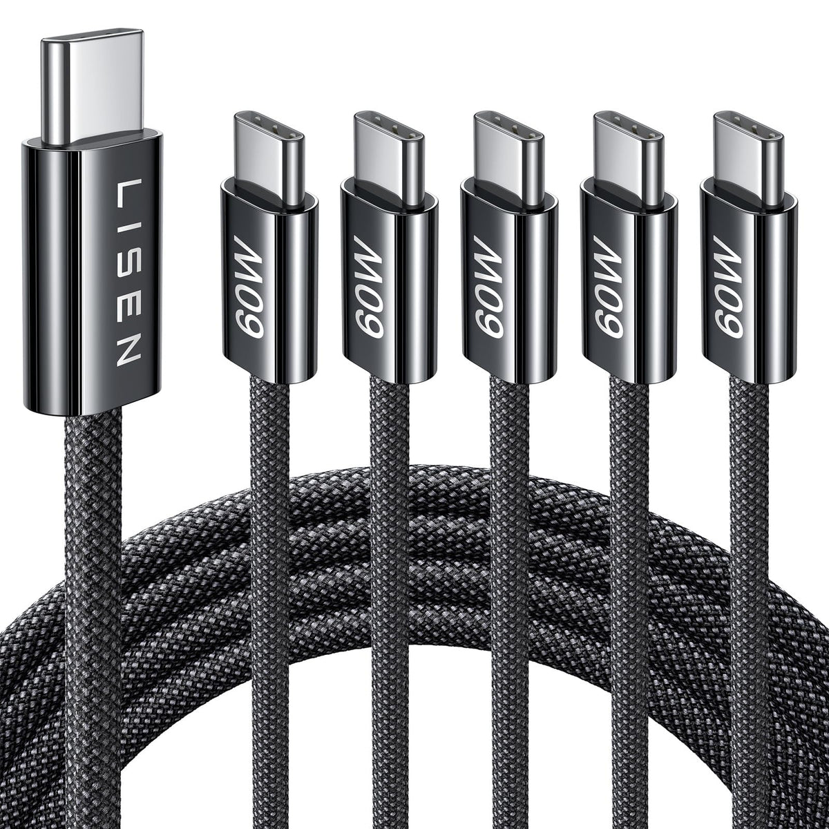 LISEN 60W for Samsung Type C 4-Pack [1M+1M+2M+2M] USB C Charger Cable for iPhone 15 Pro Max, iPad Pro/Air/Mini, Samsung S24, LG, Google Pixel