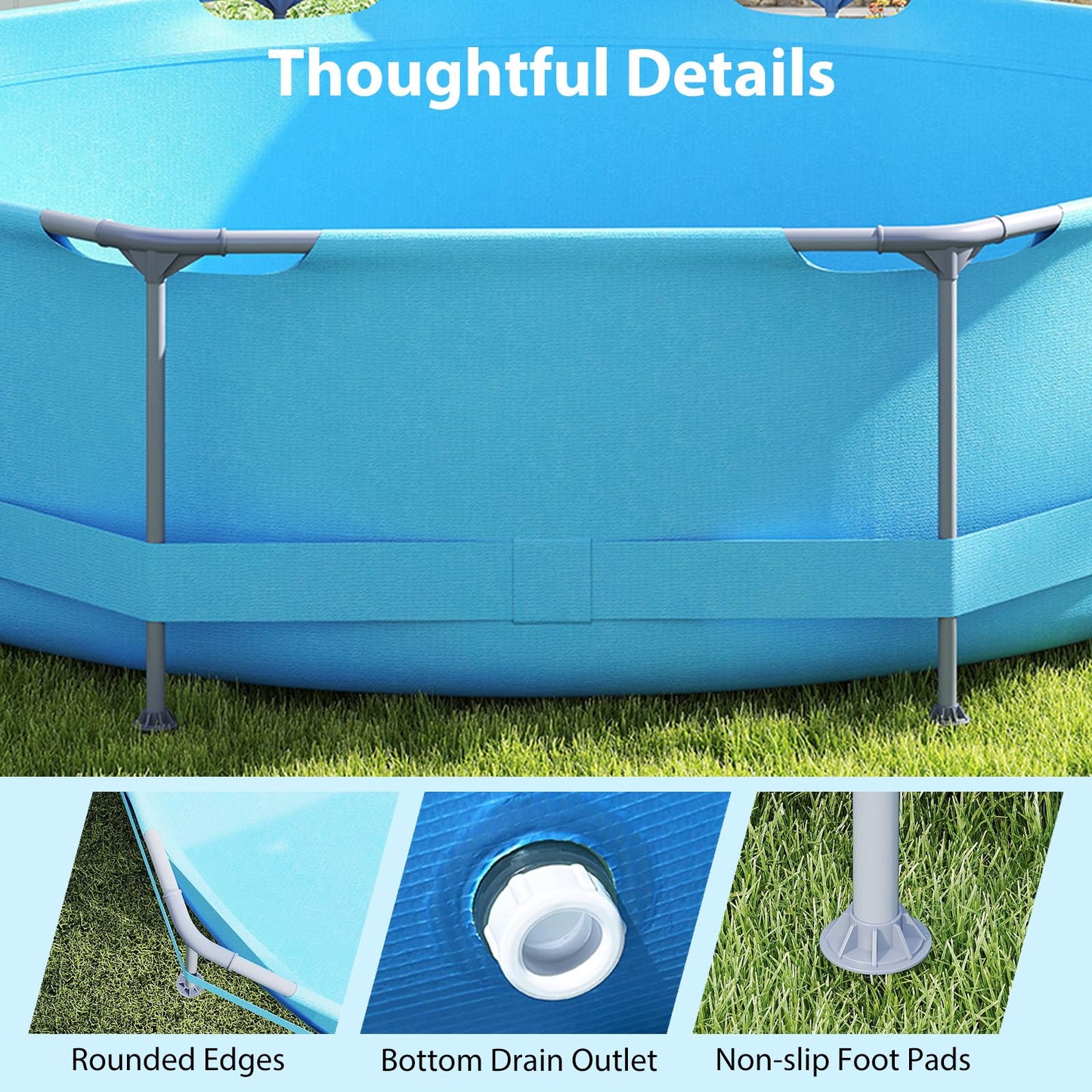 COSTWAY Above Ground Swimming Pool, Outdoor Round/Rectangular Large Framed Pool Set, Metal Frame Garden Family Pools for Kids and Adults (Gray, 300 x 207 x 66 cm, Rectangular)