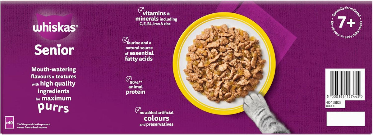 WHISKAS Senior 7+ Wet Cat Food in Jelly 40x85g Poultry Feasts