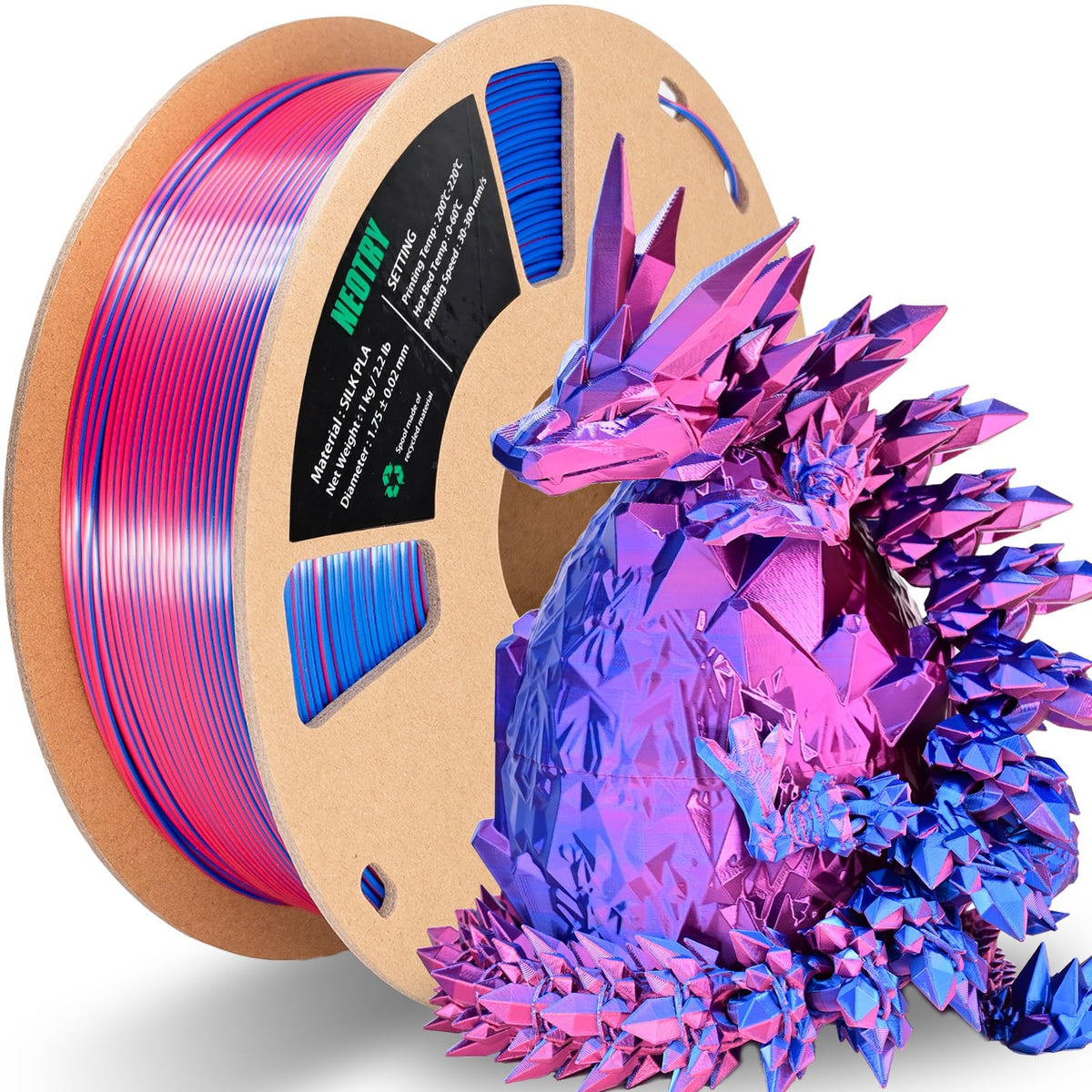 Silk Tri Colour PLA Filament 1.75mm 1kg, Multicolor 3D Printer Filament, Filament 3D Printing Materials for Most FDM 3D Printer, Silk PLA Red Yellow Blue, Rainbow PLA Filament 1.75mm ± 0.02
